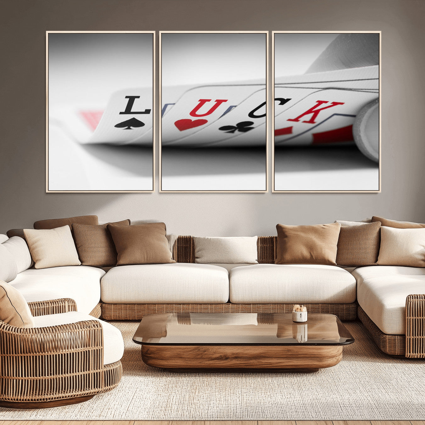 -Framed Luck Poker Cards Canvas – Modern Triptych Wall Art, Ready to Hang for Game Rooms