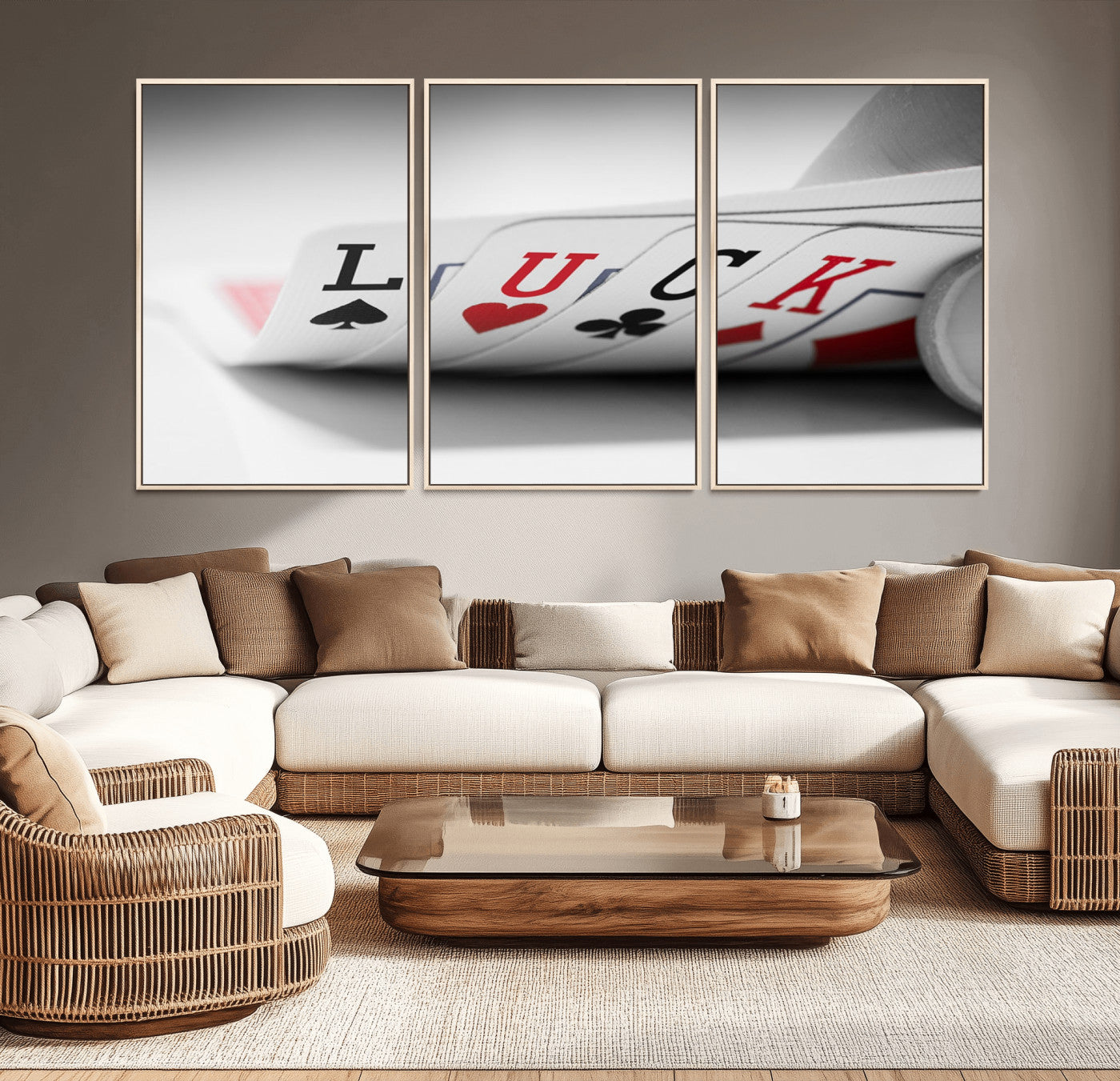 -Framed Luck Poker Cards Canvas – Modern Triptych Wall Art, Ready to Hang for Game Rooms