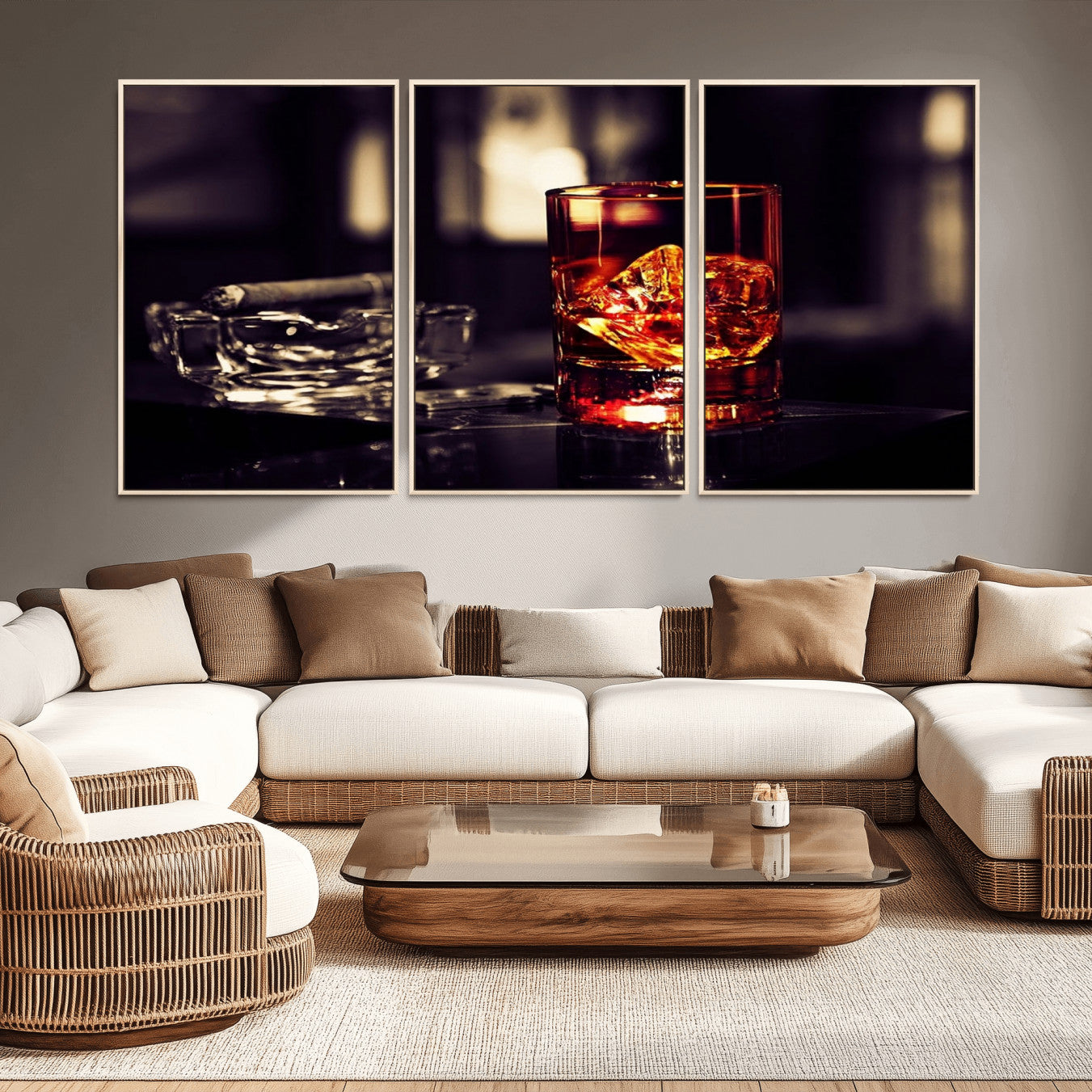 -Whiskey and Cigar Canvas – Luxurious Wall Art for Home or Bar – Glass and Cigar Scene Print Canvas