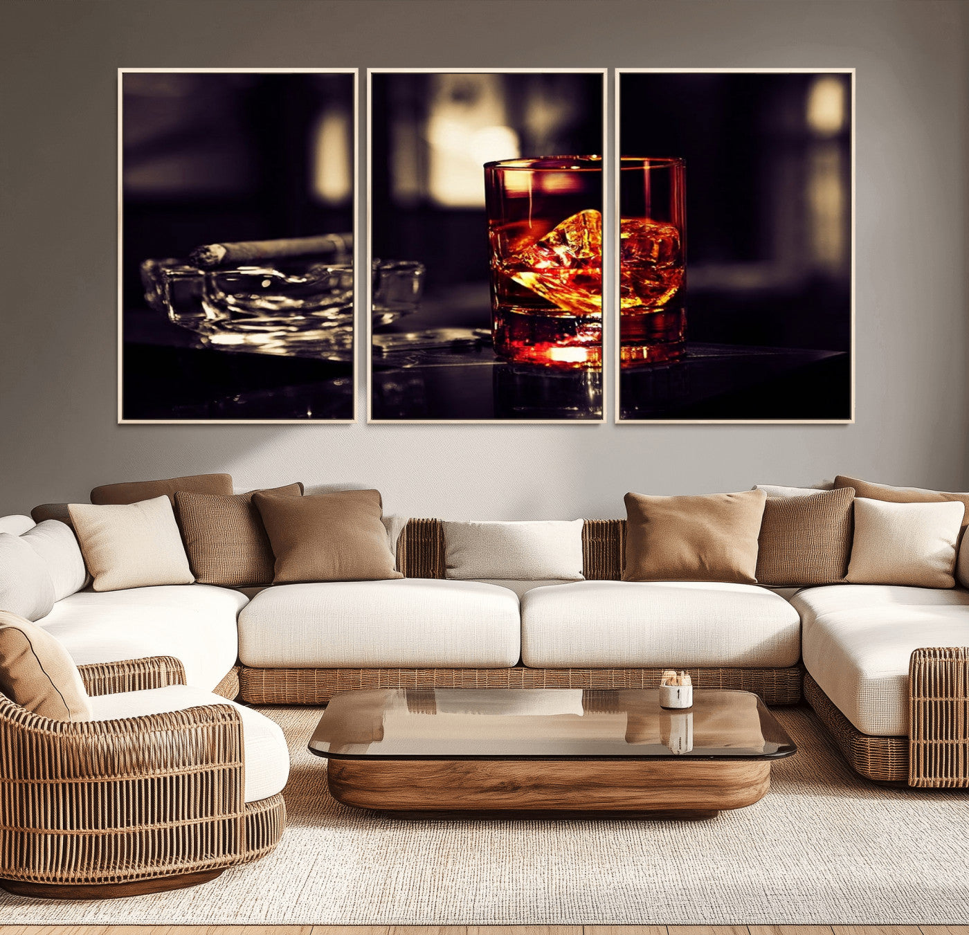 40315-MGV-CV-36X24-Whiskey and Cigar Canvas – Luxurious Wall Art for Home or Bar – Glass and Cigar Scene Print Canvas