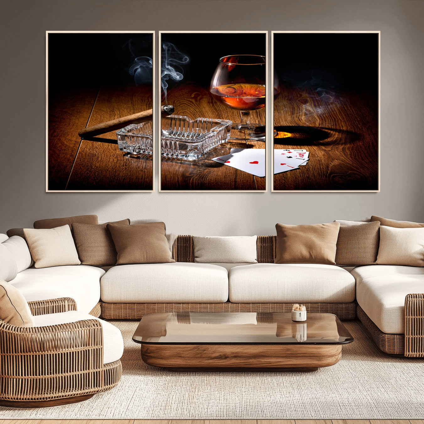 -Whiskey Cigar Wall Art Canvas Print Kitchen Wall