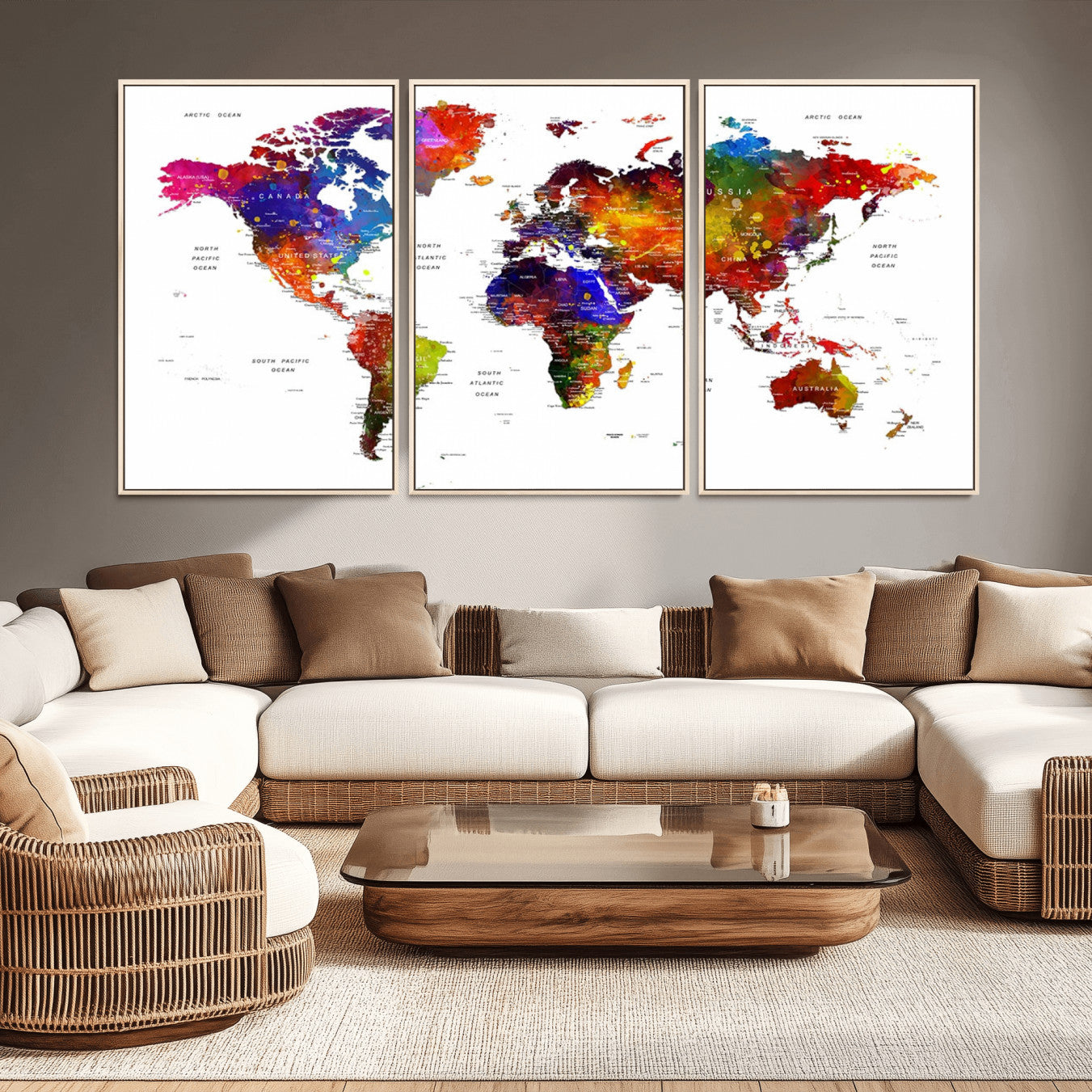 -Push Pin World Map Canvas Print – Travel Tracker Wall Art for Couples, Perfect Anniversary Gift for Home or Office Decor