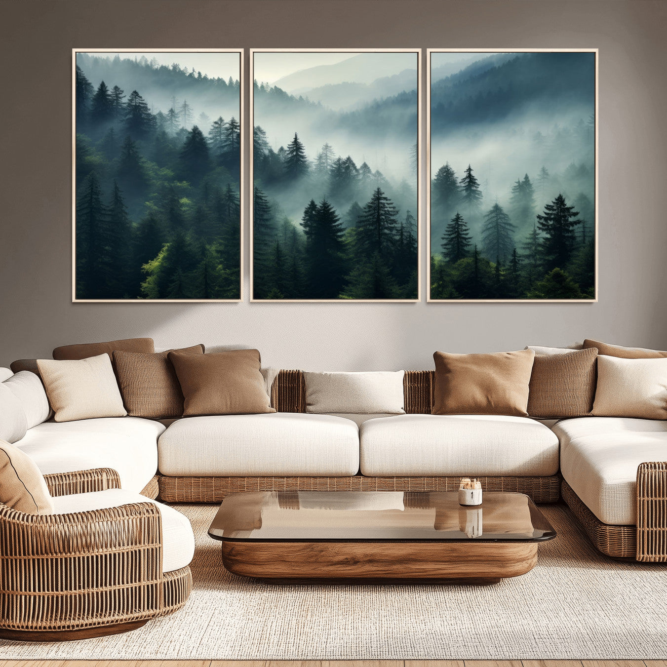 -Captivating Misty Forest Wall Art Premium Canvas Print a Foggy and Serene Atmosphere Art