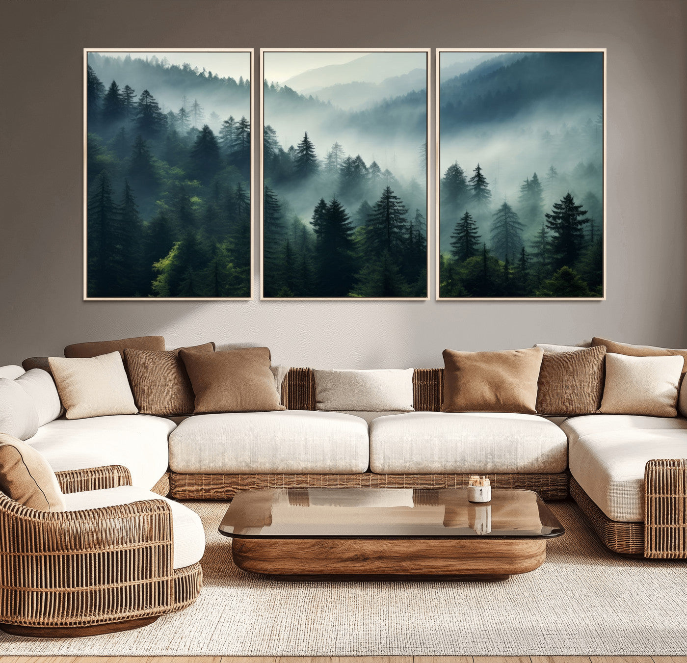 17687-MGV-CV-36X24-Captivating Misty Forest Wall Art Premium Canvas Print a Foggy and Serene Atmosphere Art
