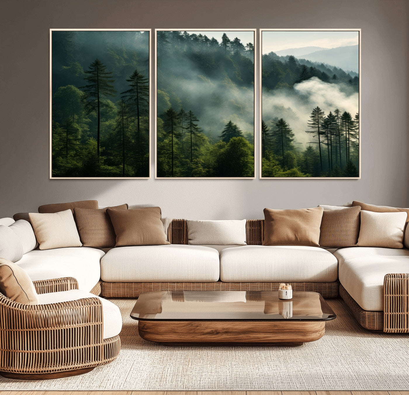 -Misty Forest Wall Art Premium Canvas Print a Foggy and Serene Atmosphere