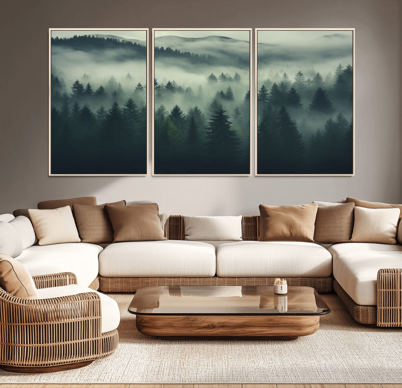 -Misty Forest Wall Art Premium Canvas Print a Foggy and Serene Atmosphere