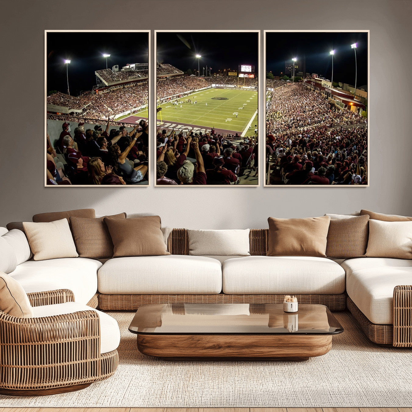 -Washington-Grizzly Stadium Canvas Wall Art – Exciting Game Night Atmosphere Captured in Panoramic