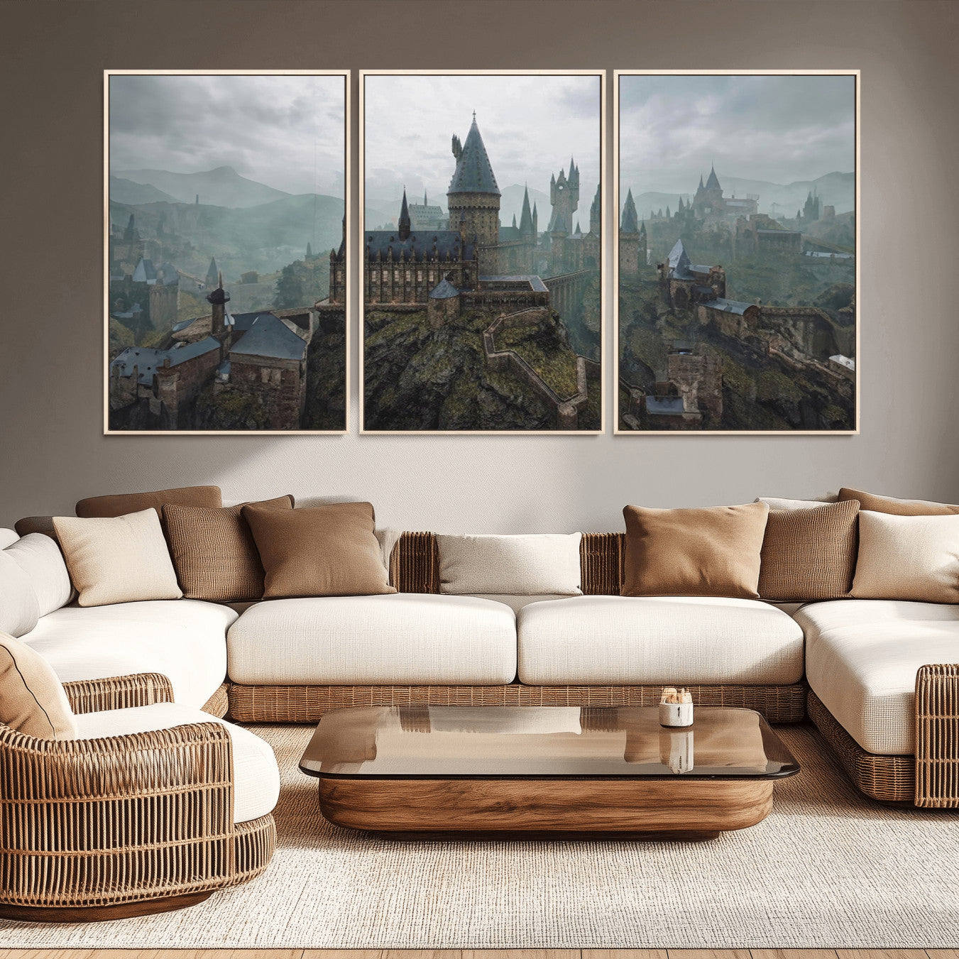 39824-MGV-FC-60X30-3P_Natural-Disney Castle Wall Art Canvas Print, Living Kids Home Room Decor Art Print