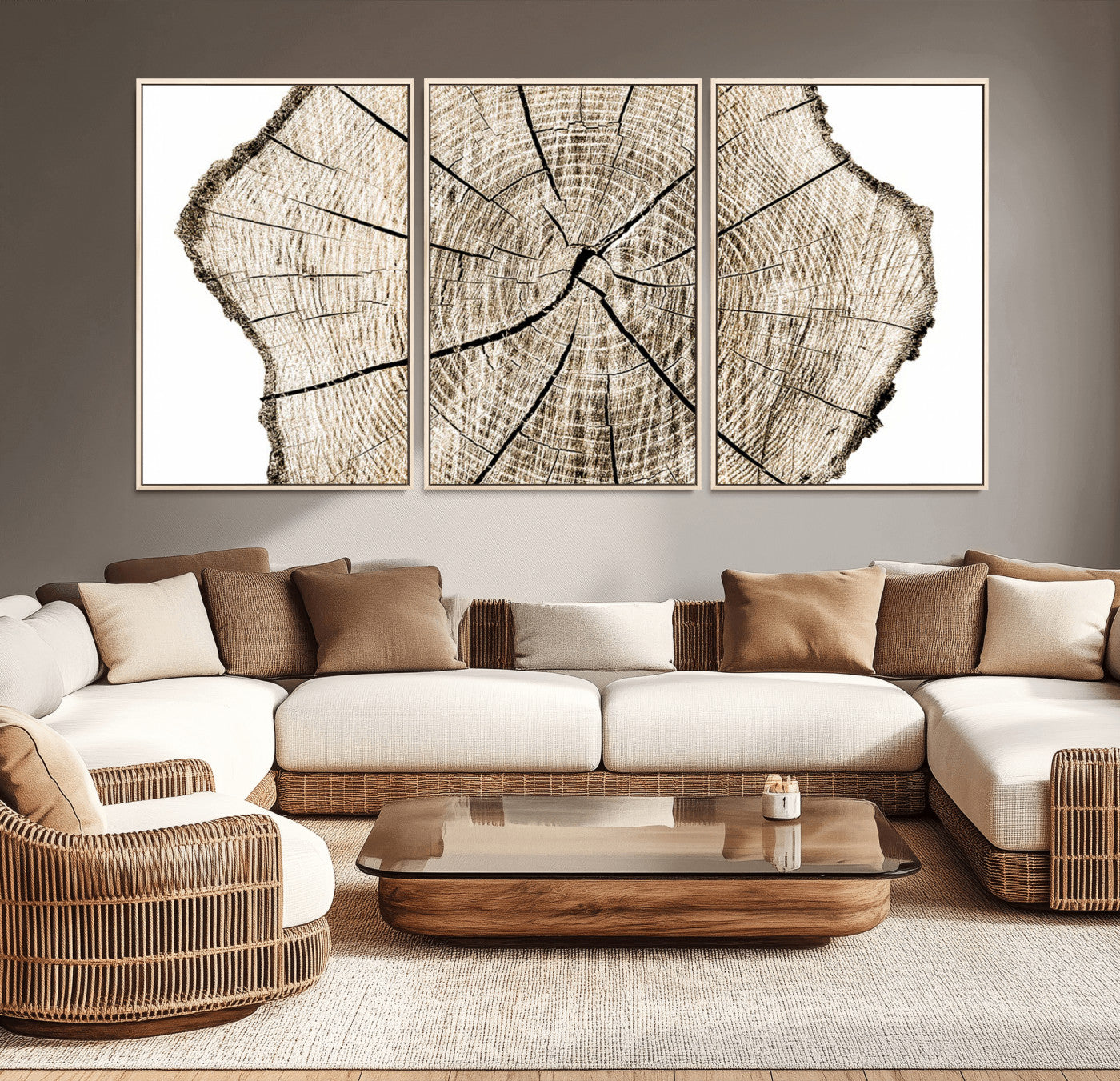 12450-MGV-CV-36X24-Abstract Wood Tree Ring Wall Art - Ready to Hang Minimalist Wooden Design for Rustic & Contemporary
