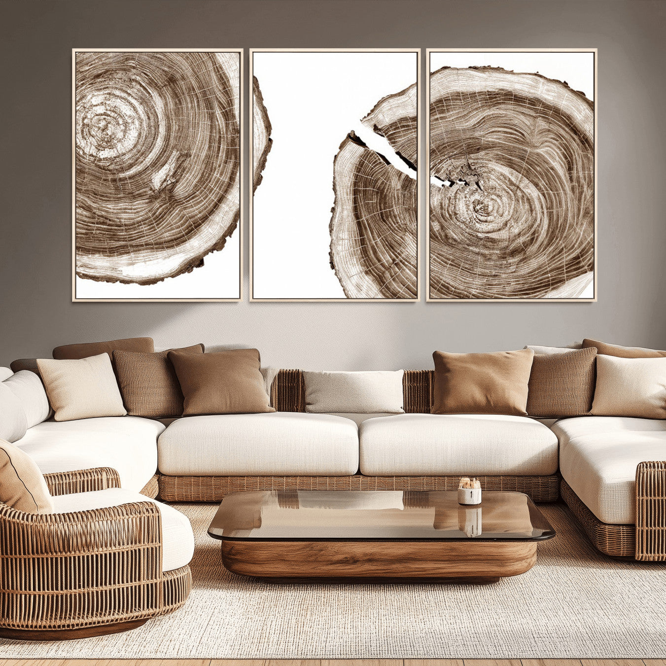 43743-MGV-CV-36X24-Wood Tree Ring Wall Art Canvas Prints, Tree Rings – Minimalist Black and White Wood Art | Triptych