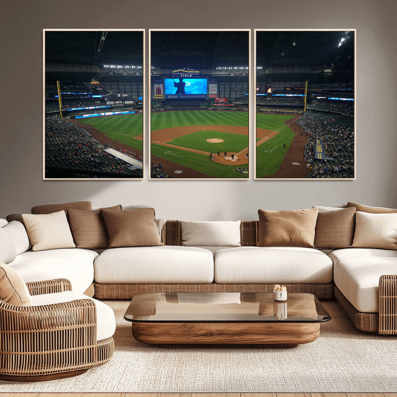 86084-MGV-CV-36X24-Milwaukee Brewers Baseball Art Print - American Family Field Stadium Wall Art Canvas Print