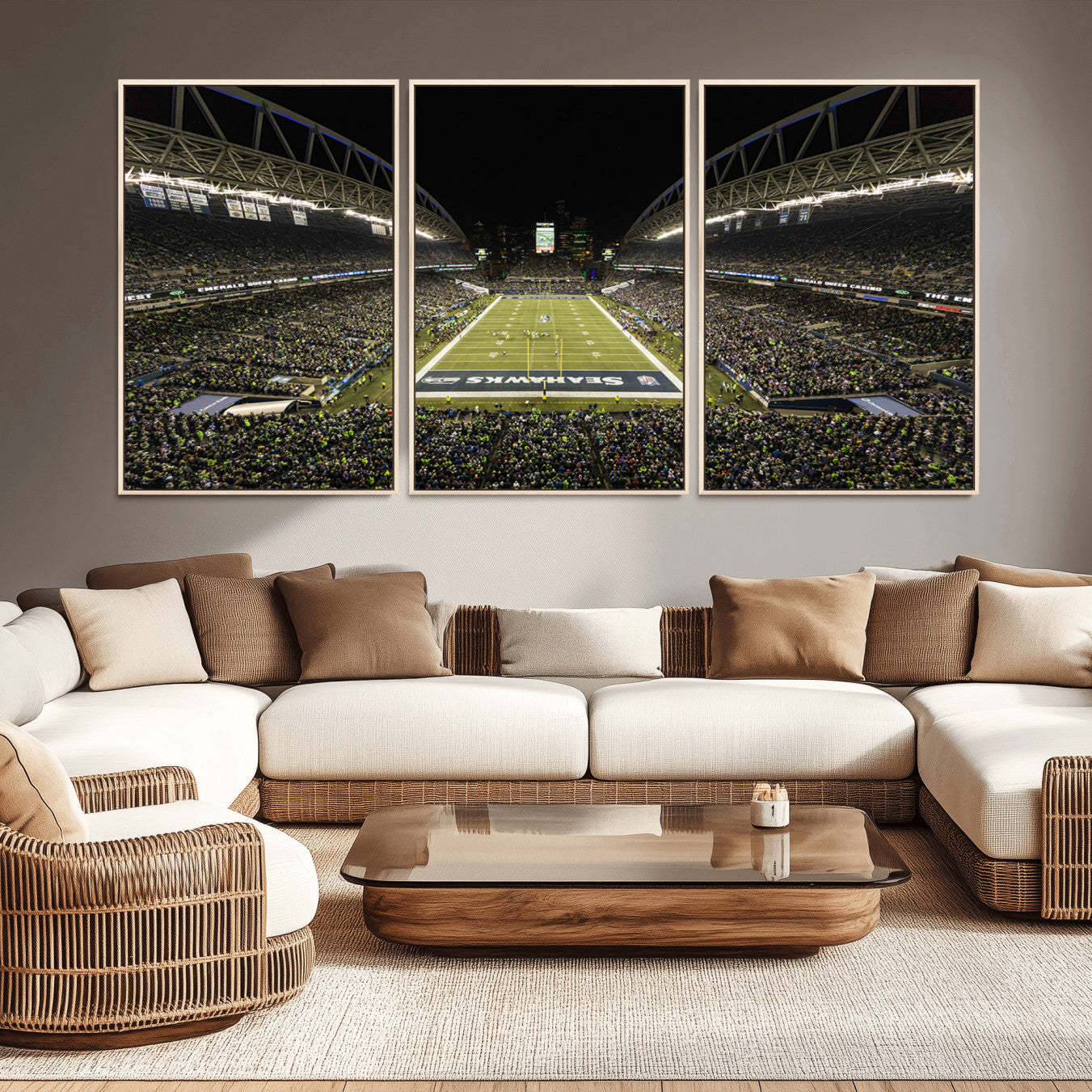 81900-MGV-CV-36X24-Seattle Seahawks Football Team Print Wall Art - Seattle Century Link Field Stadium Wall Art Canvas
