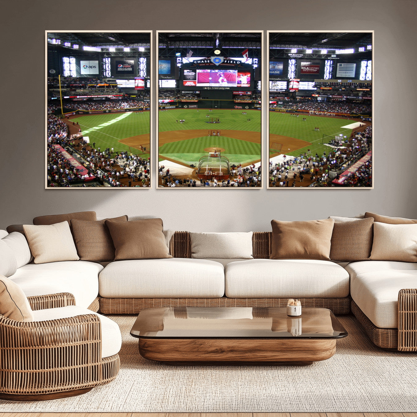 91630-MGV-CV-36X24-Arizona Diamondbacks Baseball Team Print - Phoenix Chase Field Baseball Stadium Wall Art Canvas