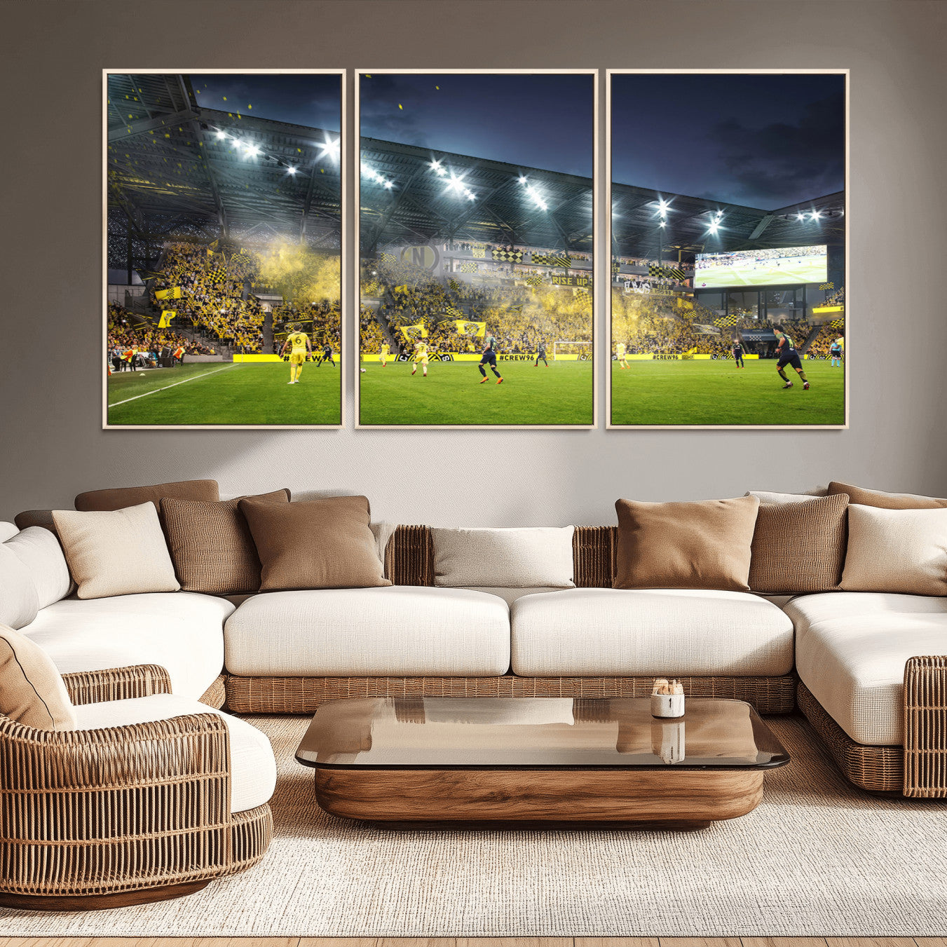 65820-MGV-CV-36X24-Columbus Crew Stadium Match Triple Canvas Wall Art - Dynamic MLS Game Scene Canvas Wall Art