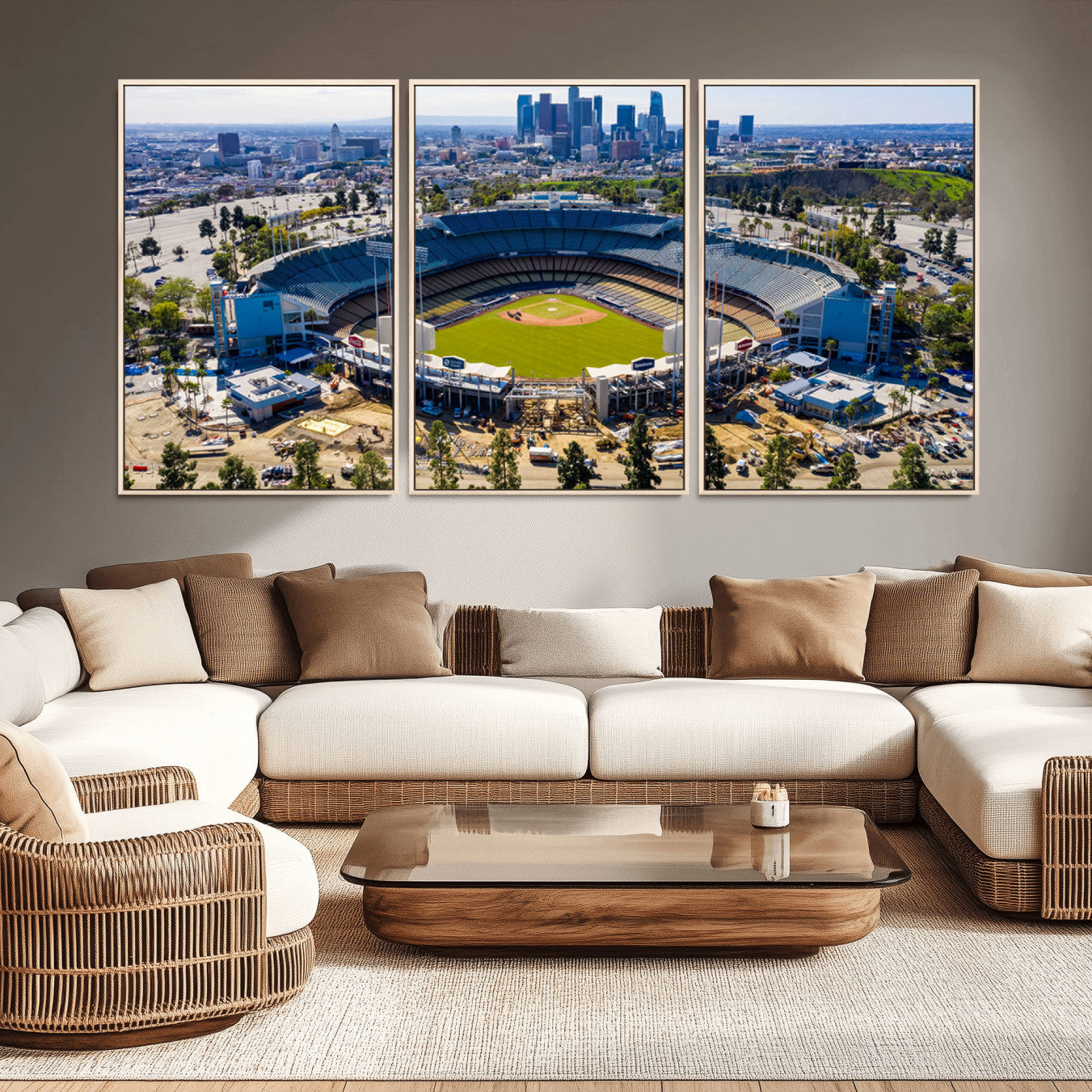 58596-MGV-CV-36X24-Los Angeles Dodgers Dodger Stadium Wall Art Canvas Print - MLB Baseball Stadium, Framed Los Angeles