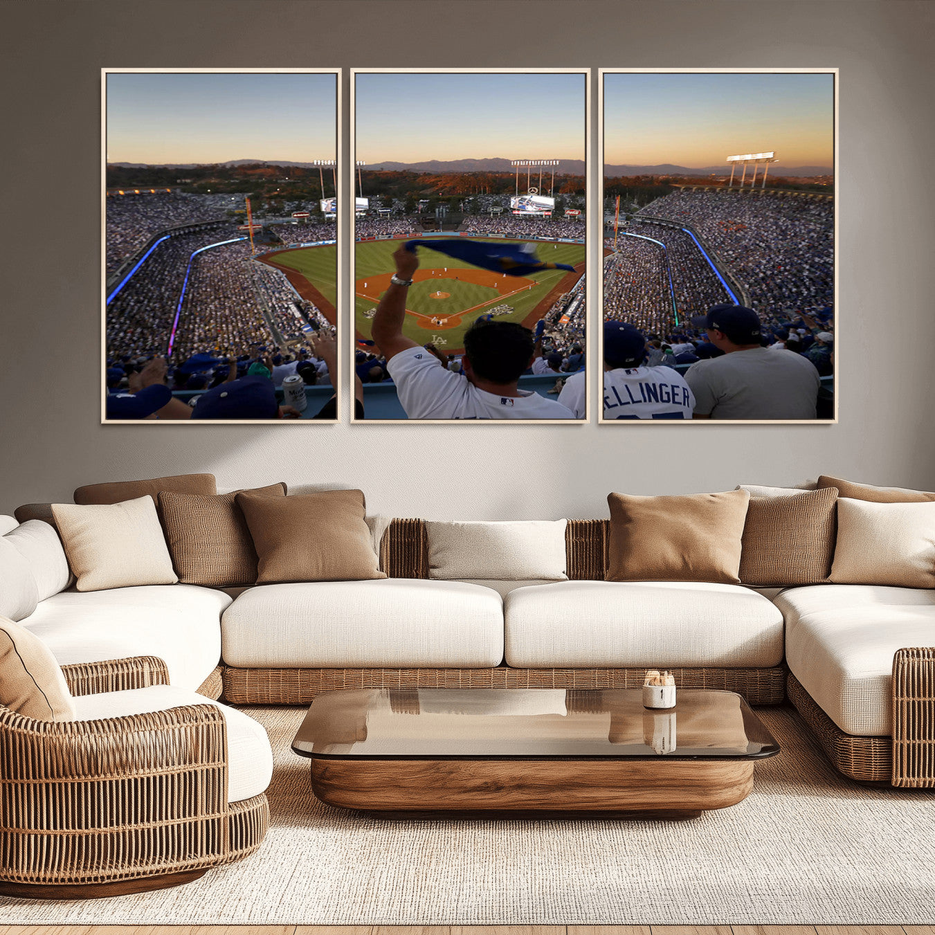 60162-MGV-CV-36X24-Dodger Stadium Sunset Game Triple Canvas Wall Art - Los Angeles Dodgers MLB Match