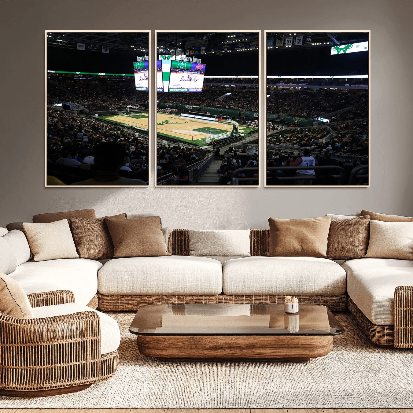 69882-MGV-CV-36X24-Milwaukee Bucks Basketball Print - Fiserv Forum Stadium Wall Art Canvas Print