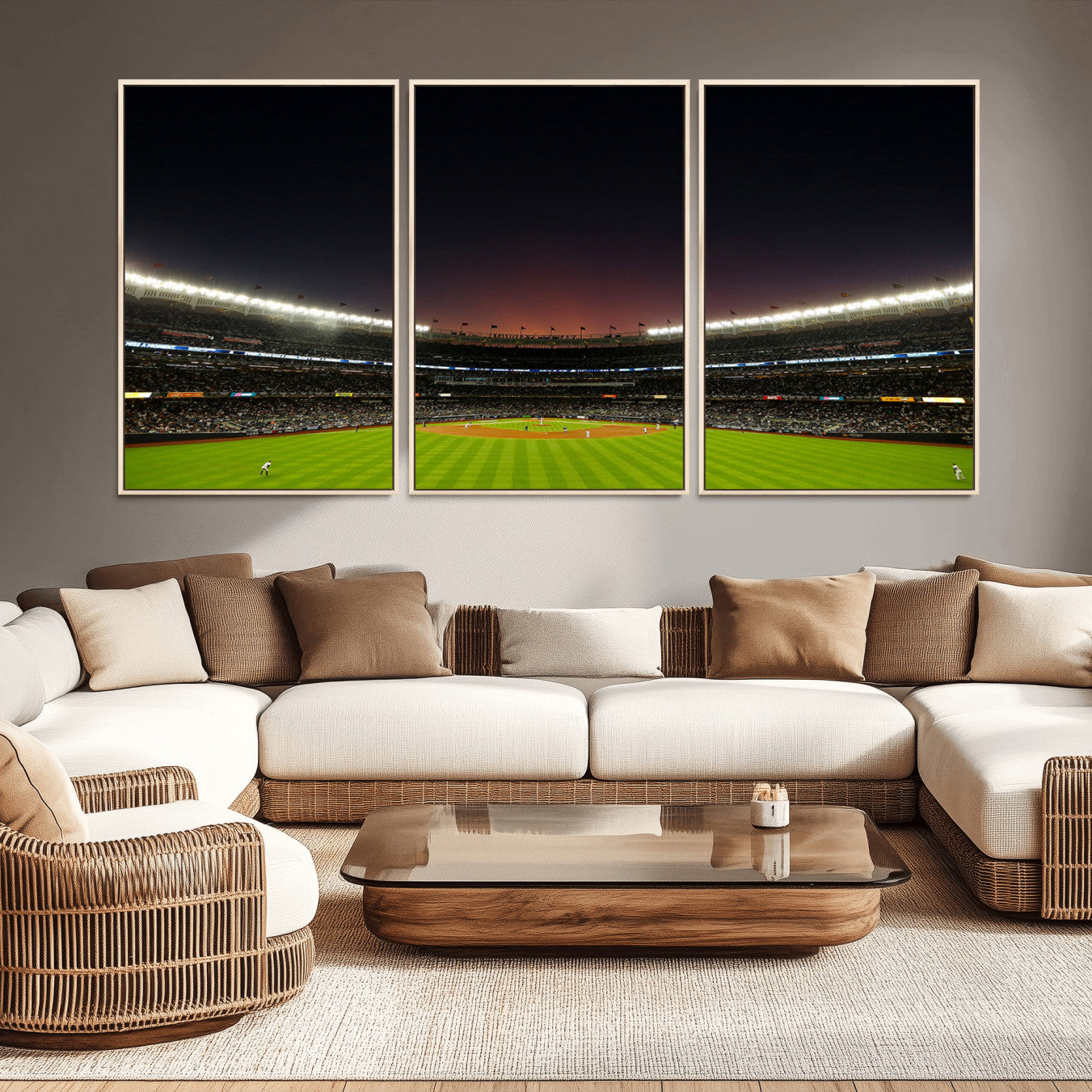 -Yankee Stadium Night Game Triple Canvas, Yankee Stadium Canvas Wall Art - New York Yankees MLB Match