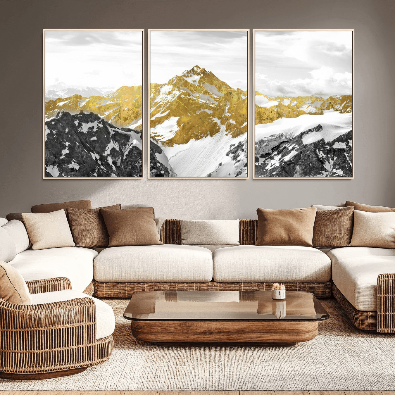 32102-MGV-CV-36X24-Gold Abstract Mountains Wall Art Print on Canvas, Nature Wall Art Print,
