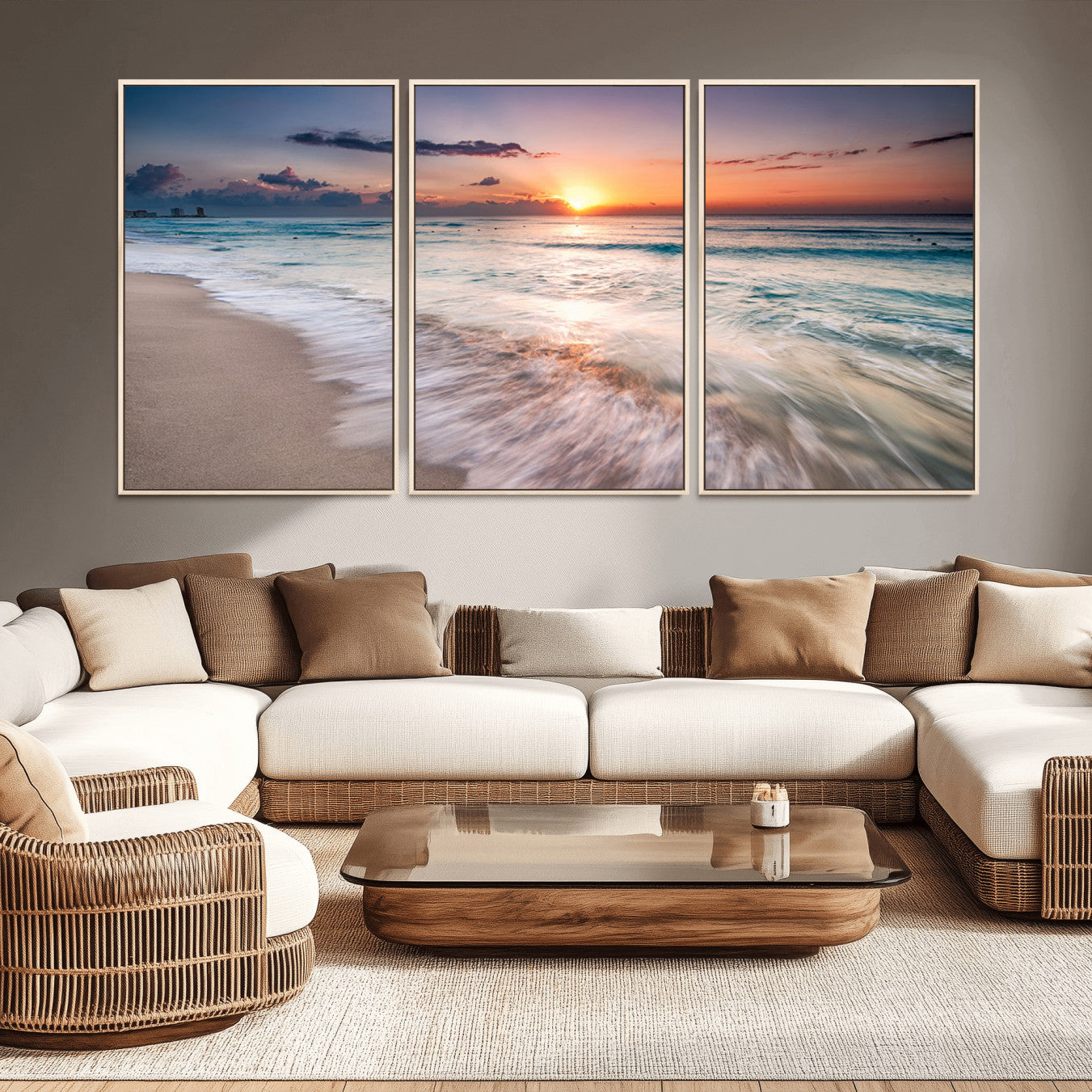 11379-MGV-CV-36X24-Sunset Beach Wall Art – Soothing Coastal Landscape, Ready to Hang for Tranquil Home Decor