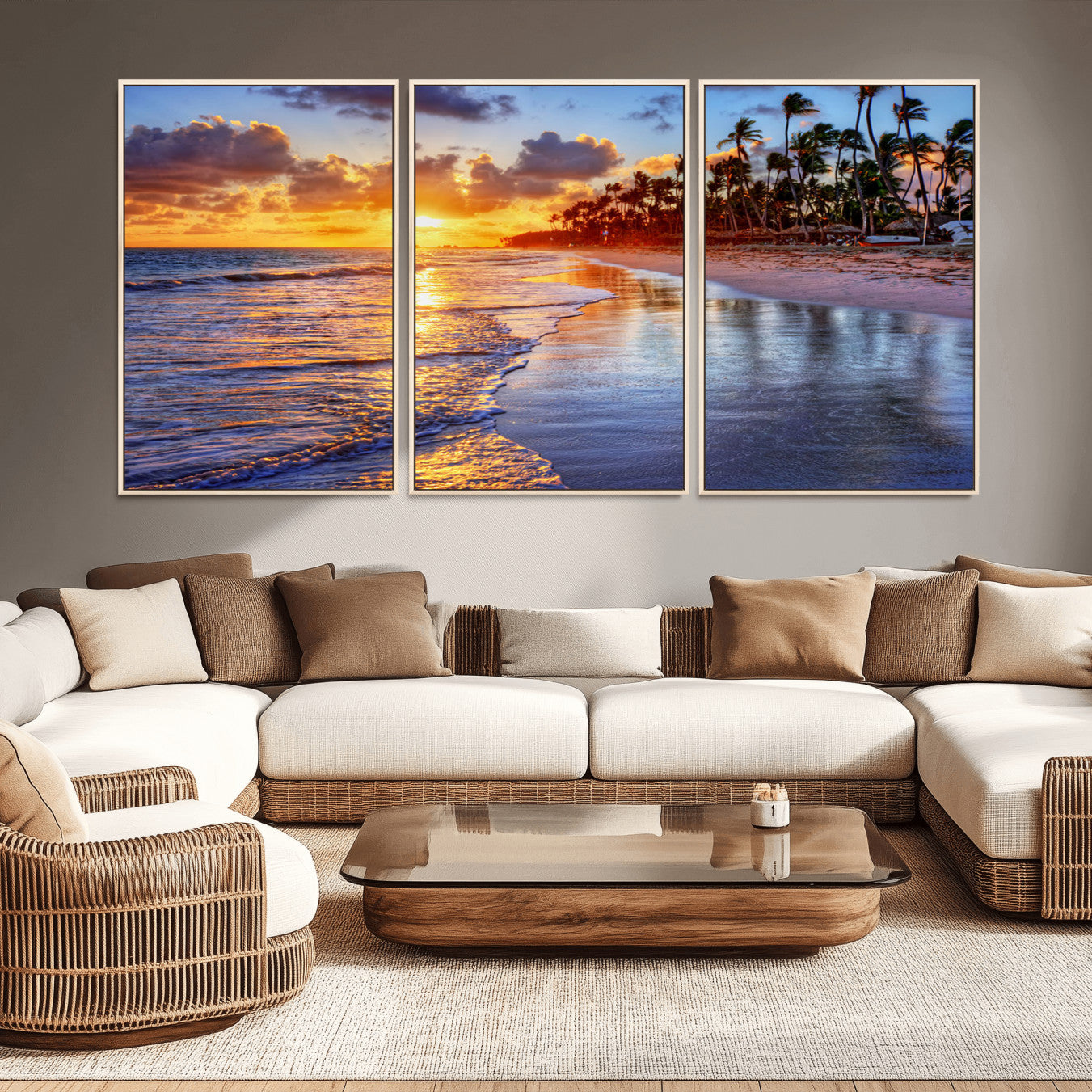 32177-MGV-CV-36X24-Serene Beach Sunset Wall Art Canvas- Coastal Seascape Print for Living Room or Bedroom, Ocean Waves