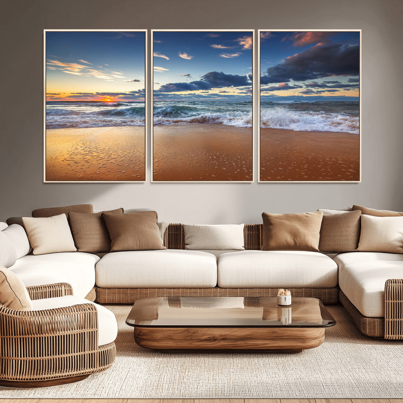 85899-MGV-CV-36X24-Beach Canvas Wall Art - Coastal Seascape Print for Living Room or Bedroom, Ocean Waves on Sand,