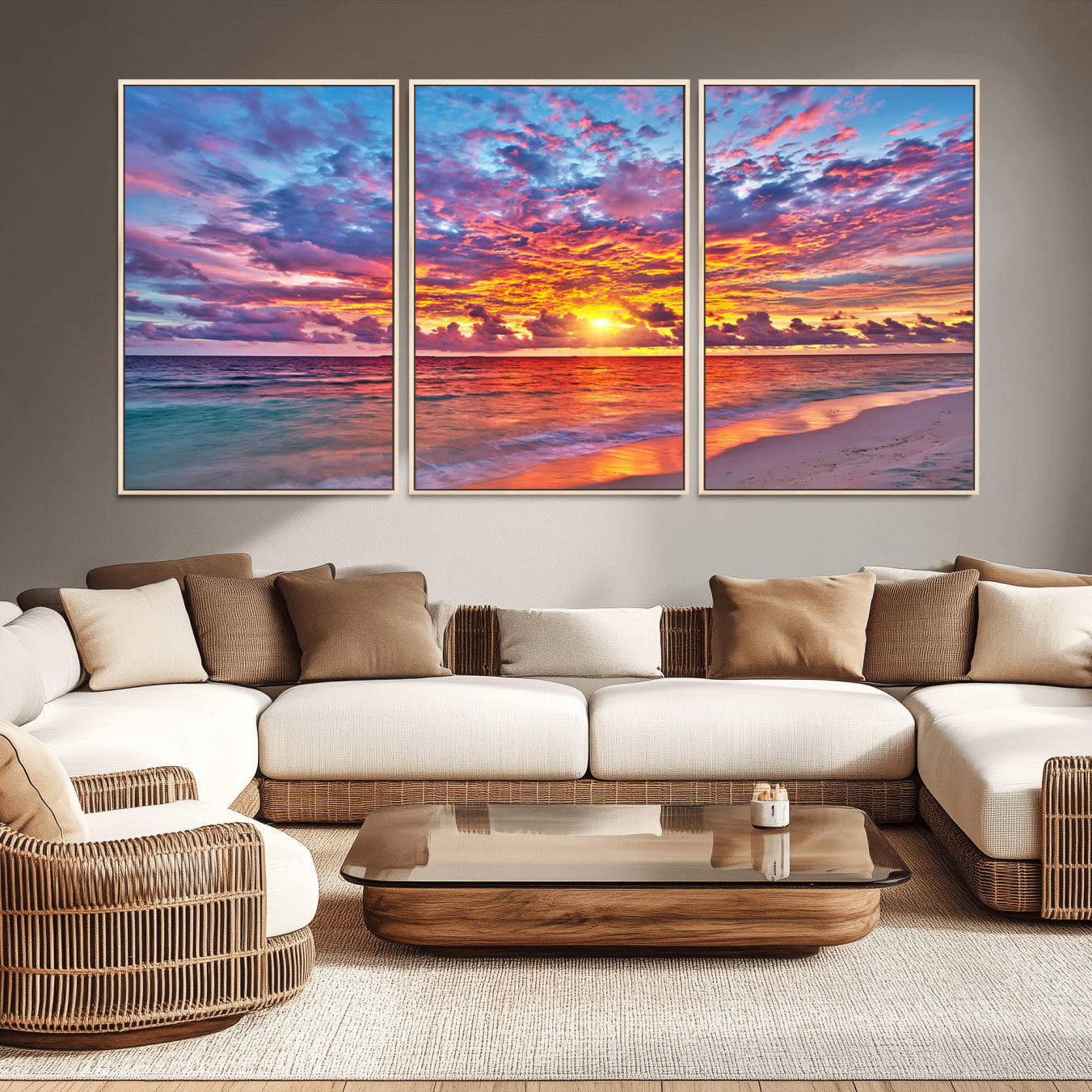 12616-MGV-CV-36X24-Vibrant Sunset Beach Wall Art - Ocean Sunset Canvas Print | Coastal Wall Art Decor Stunning Sunset