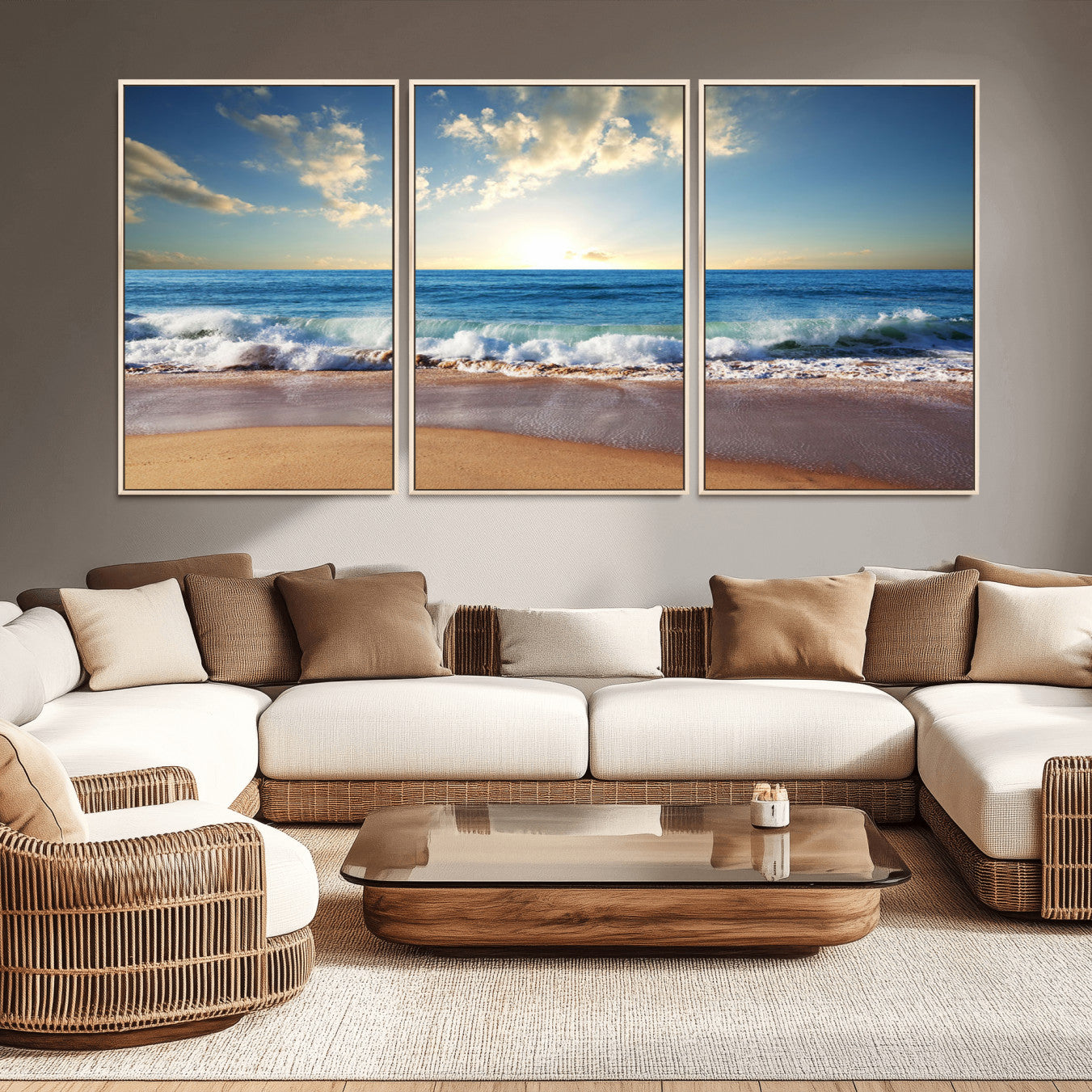 36512-MGV-CV-36X24-Serene Ocean Sunset Canvas Wall Art - Beach Waves at Sunset, Ready to Hang