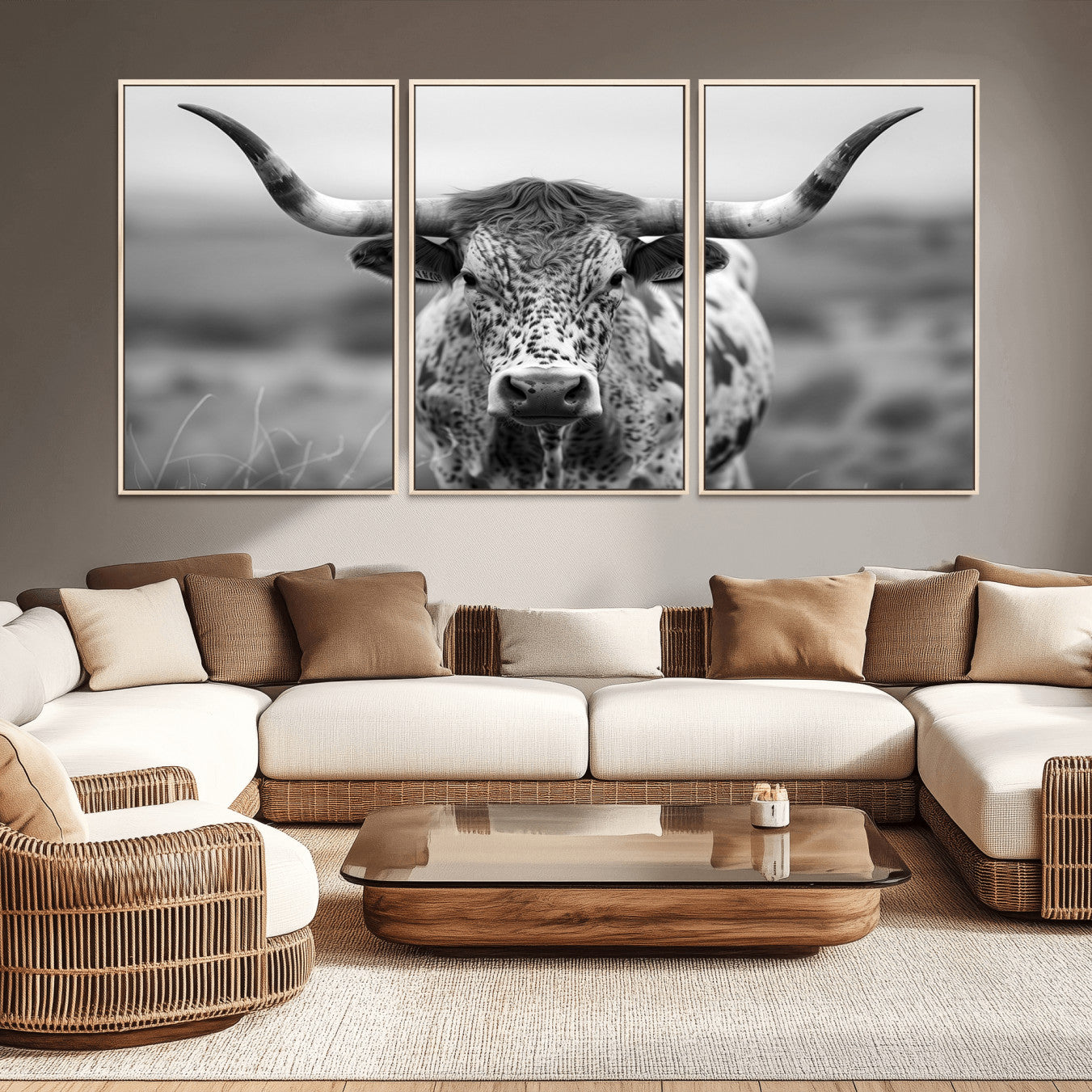 -Texas Cow Longhorn Wall Art Canvas Print for Farm House Wall Decor, Farmhouse Wall Art Print