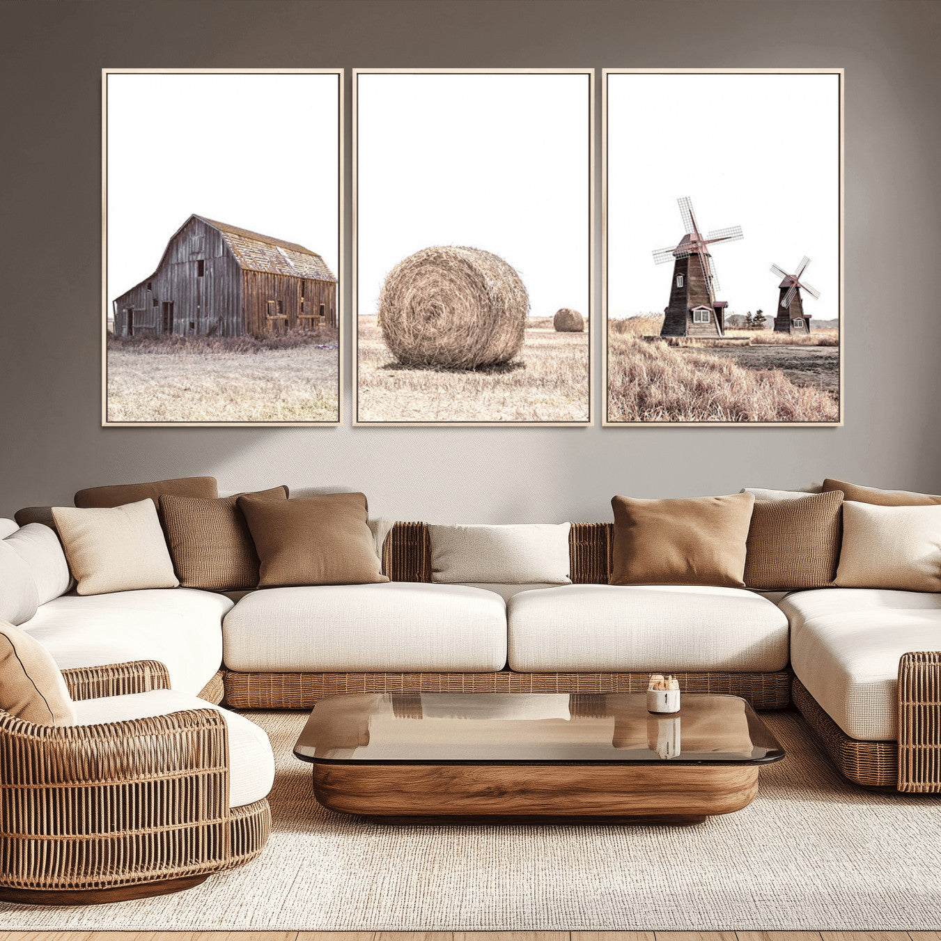 94971-MGV-CV-36X24-Farm Prints Set, Set of 3 Farmhouse Wall Art, Country House Decor, Barn Print, Wheat Print,