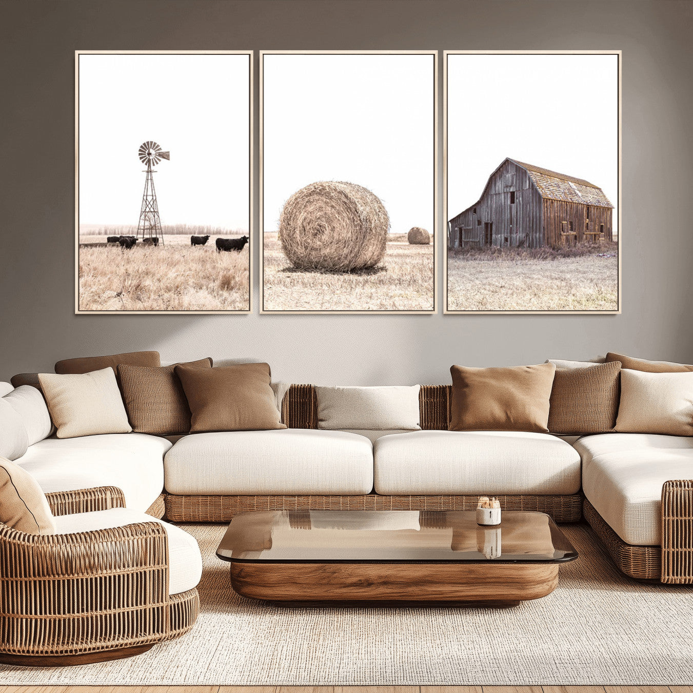 30918-MGV-CV-36X24-Farm Prints Set, Set of 6 Farmhouse Wall Art, Country House Decor, Barn Print, Wheat Print,