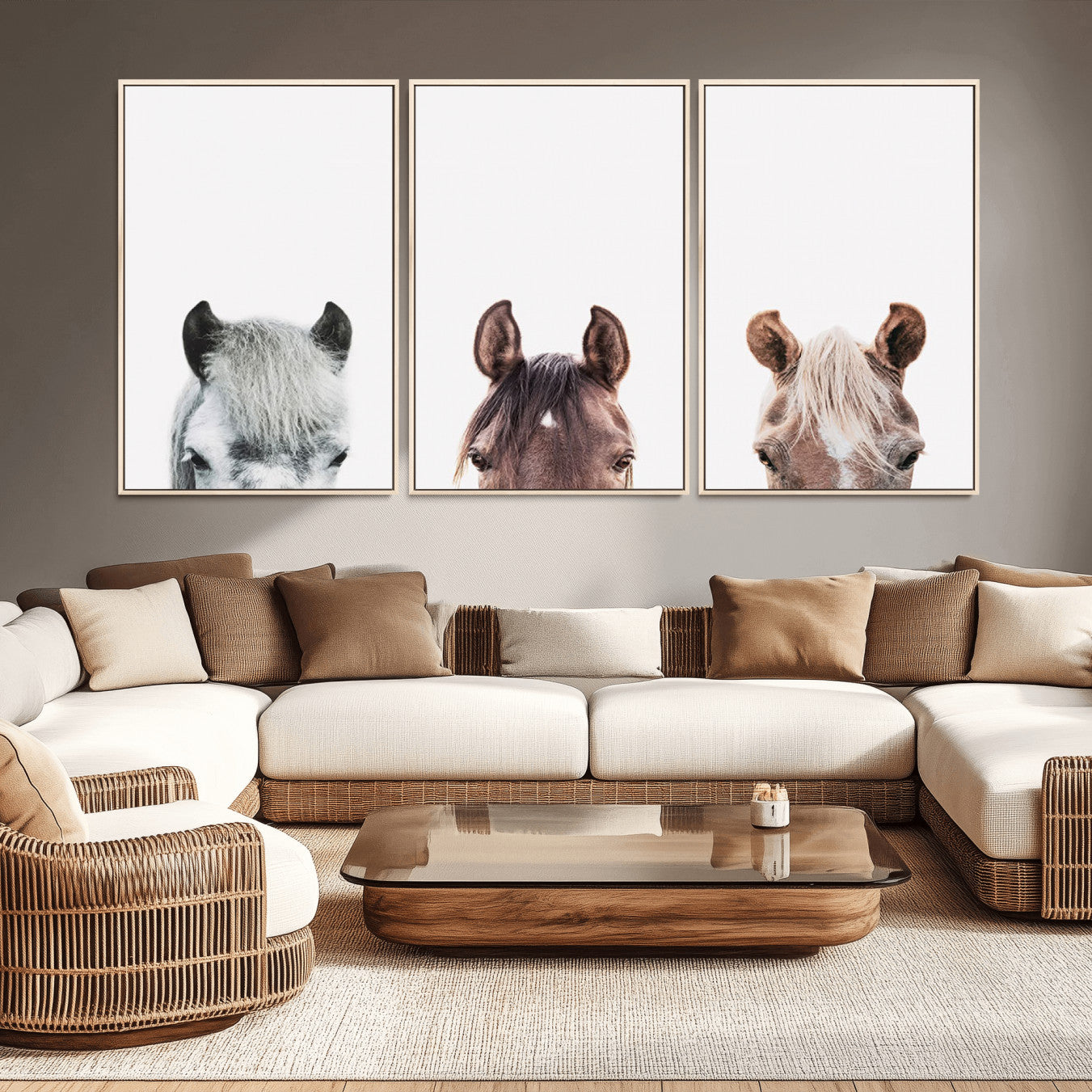 -Horse Wall Art - Minimalist Horse Triptych Wall Art – Modern 3-Panel Giclée Canvas Featuring Horse