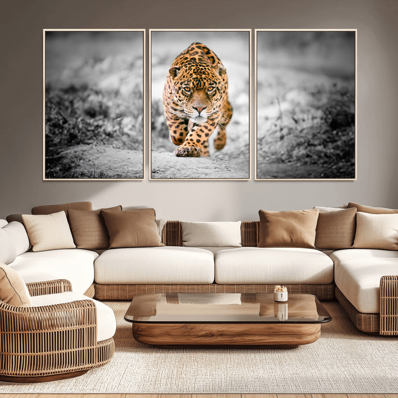 -Jaguar Wall Art Canvas Print - Majestic Big Cat in Focused Pursuit - Ready to Hang