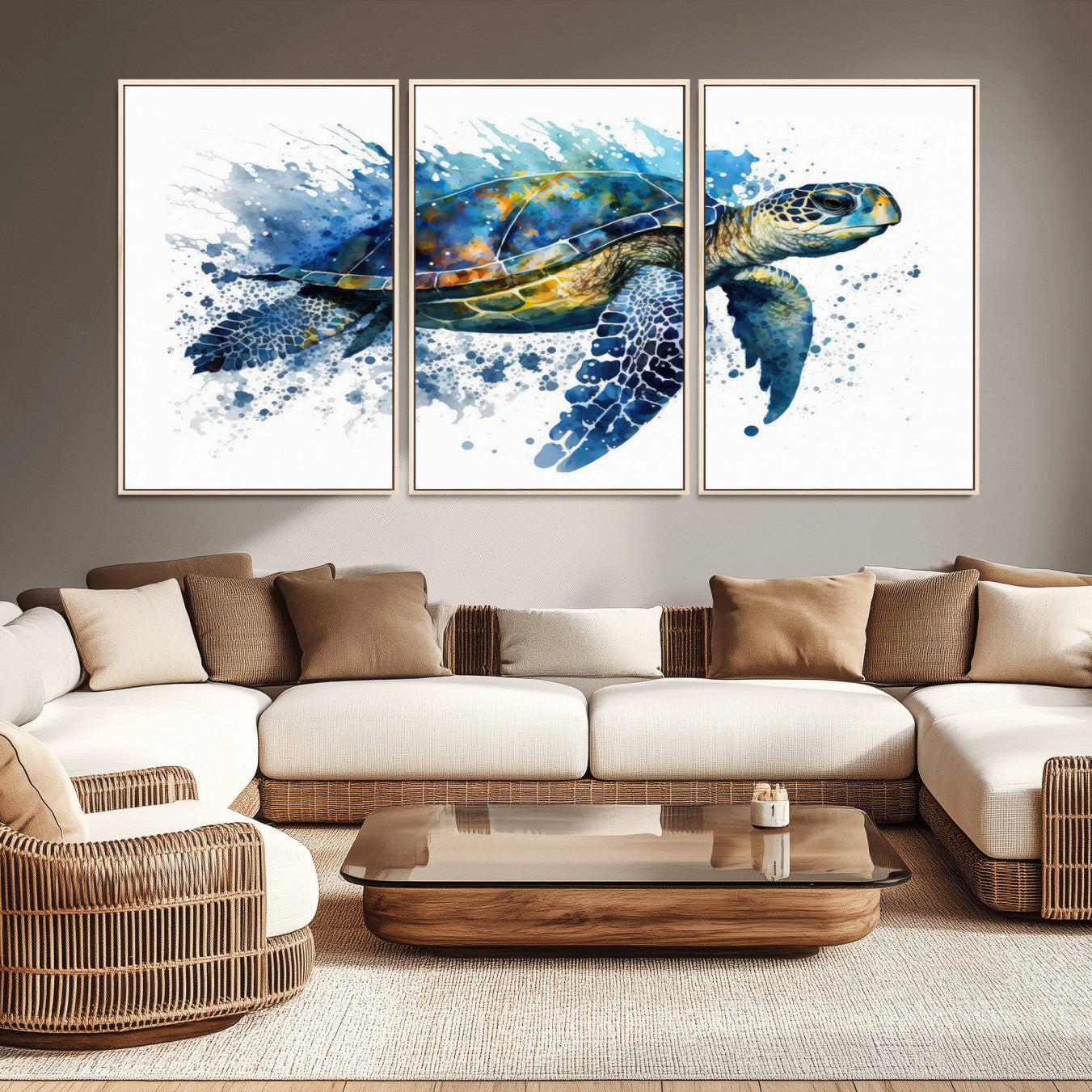 21983-MGV-CV-36X24-Turtle Wall Art Canvas Print, Framed Watercolor Turtle Art Picture Print, Ocean Life Perfect Nautical Decor Artwork