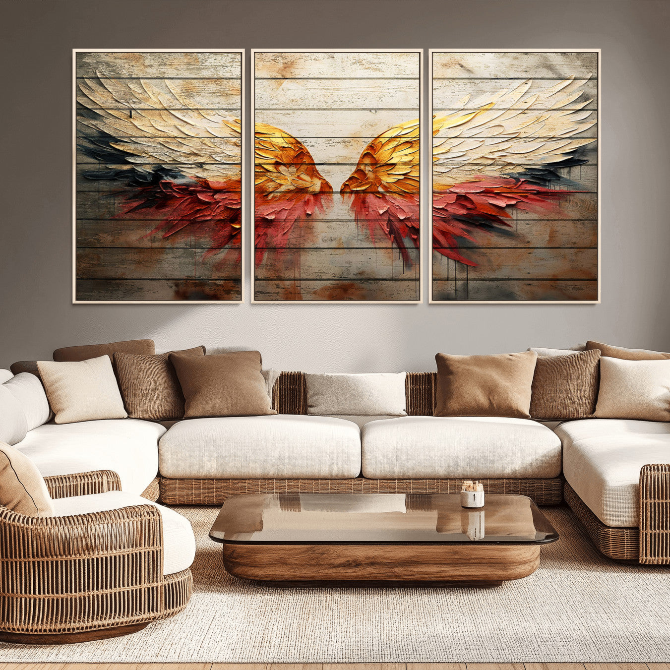 19244-MGV-CV-36X24-Abstract Angel Wings Canvas Wall Art – Framed and Ready to Hang Modern Angelic Wings Decor for