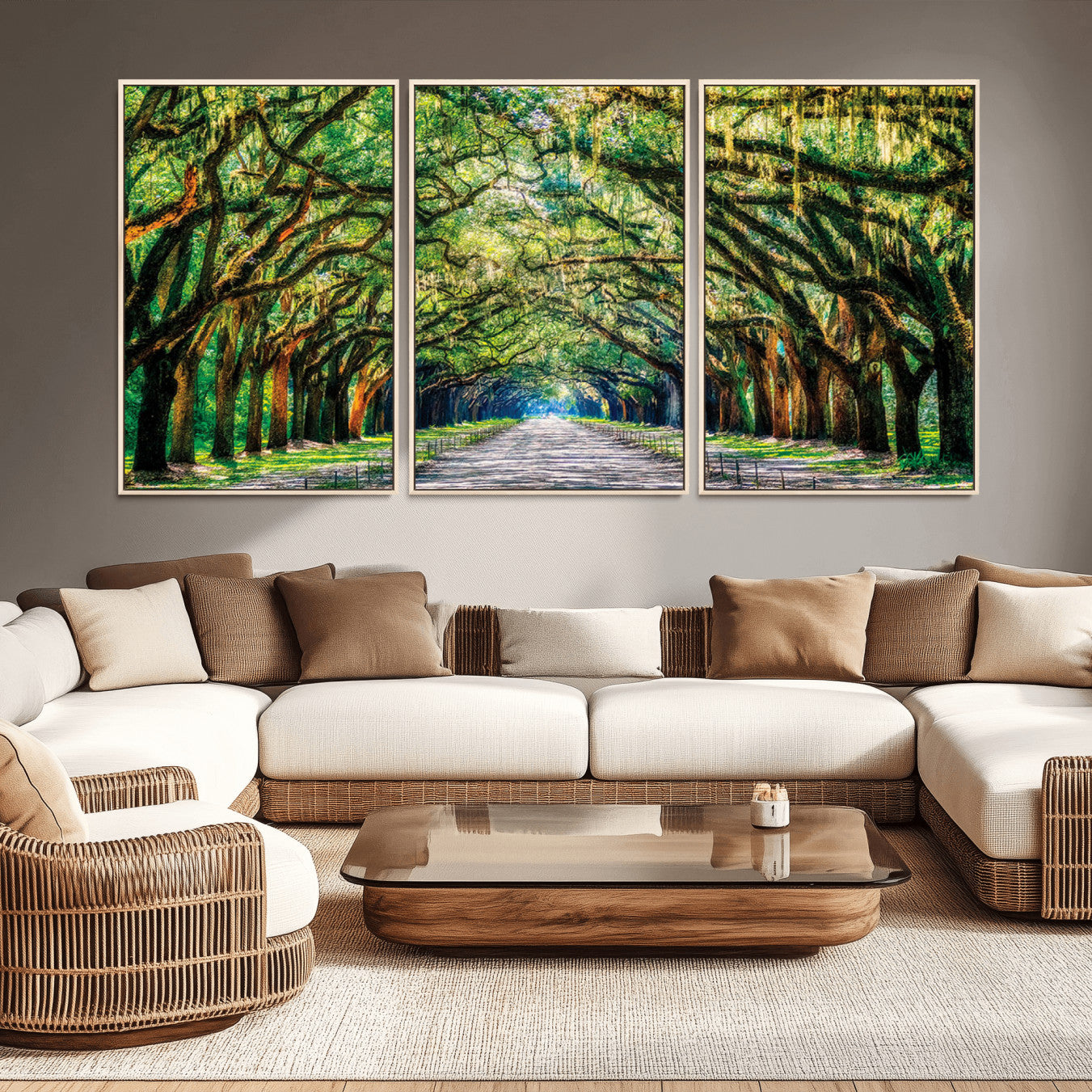 -Serene Tree Tunnel Wall Art Canvas Print – Pathway Under Canopy of Lush Green Trees, Nature-Inspired