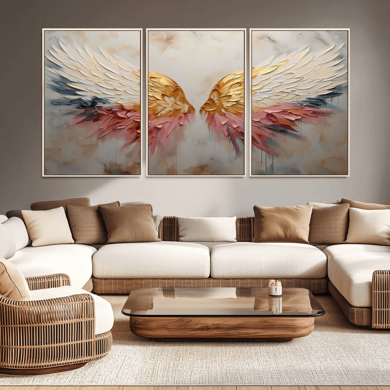 10697-MGV-CV-36X24-Golden Angel Wings Wall Art Canvas Print – Stunning Abstract Winged Art for Elegant Home Decor –