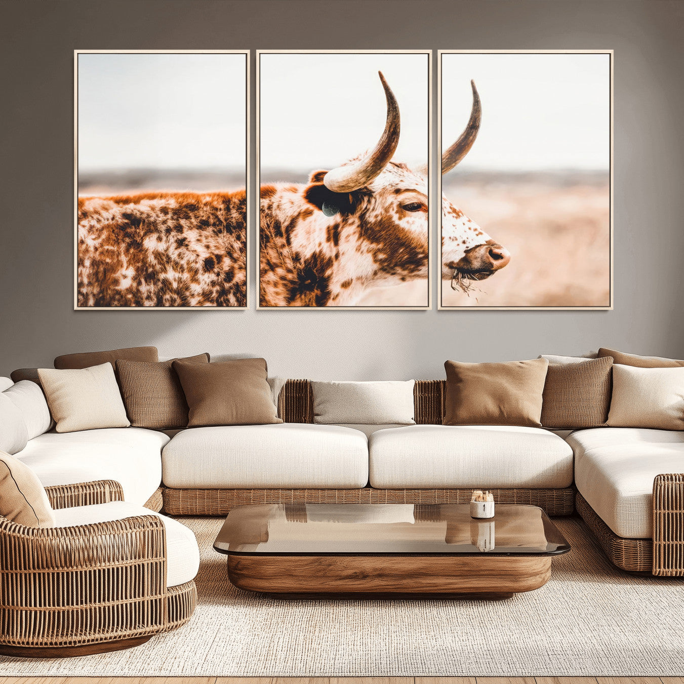 -Speckled Bull Wall Art Canvas Print – Rustic Cow Longhorn Farmhouse Animal Decor – Western Longhorn
