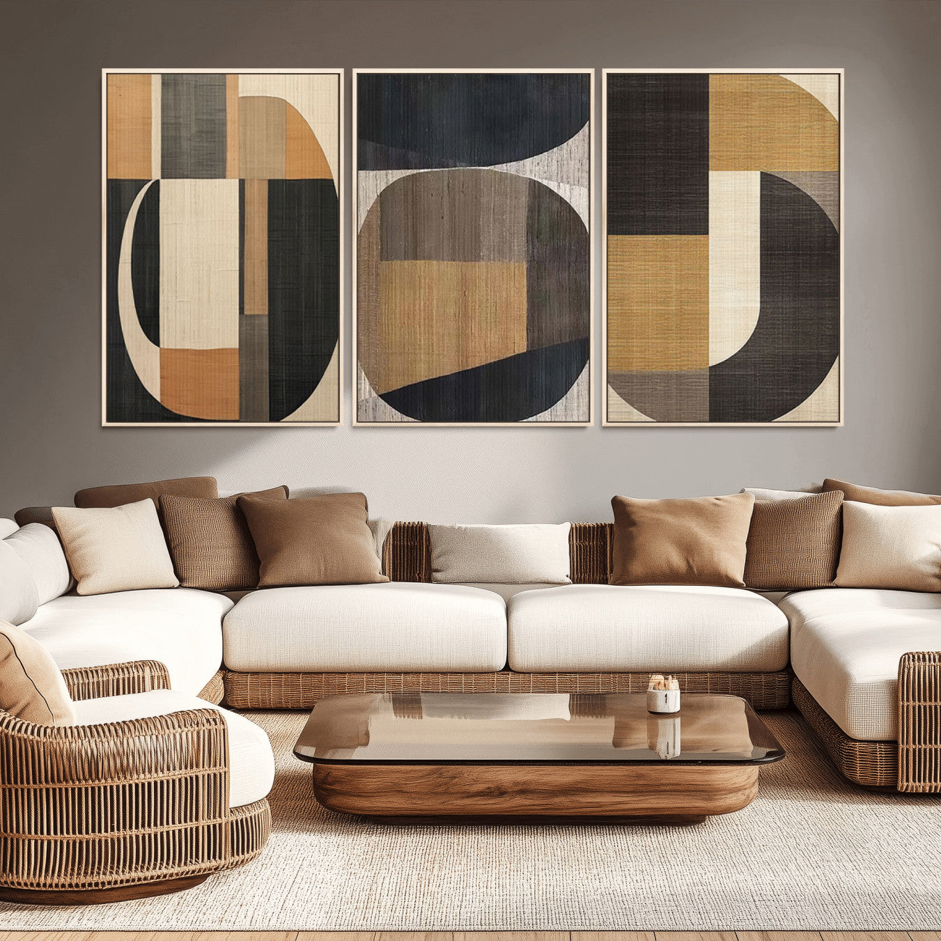 84035-MGV-CV-36X24-Modern Brown Wabi Sabi Wall Art Canvas Print Set – Framed Minimalist Abstract Artwork for Home, Office Decor