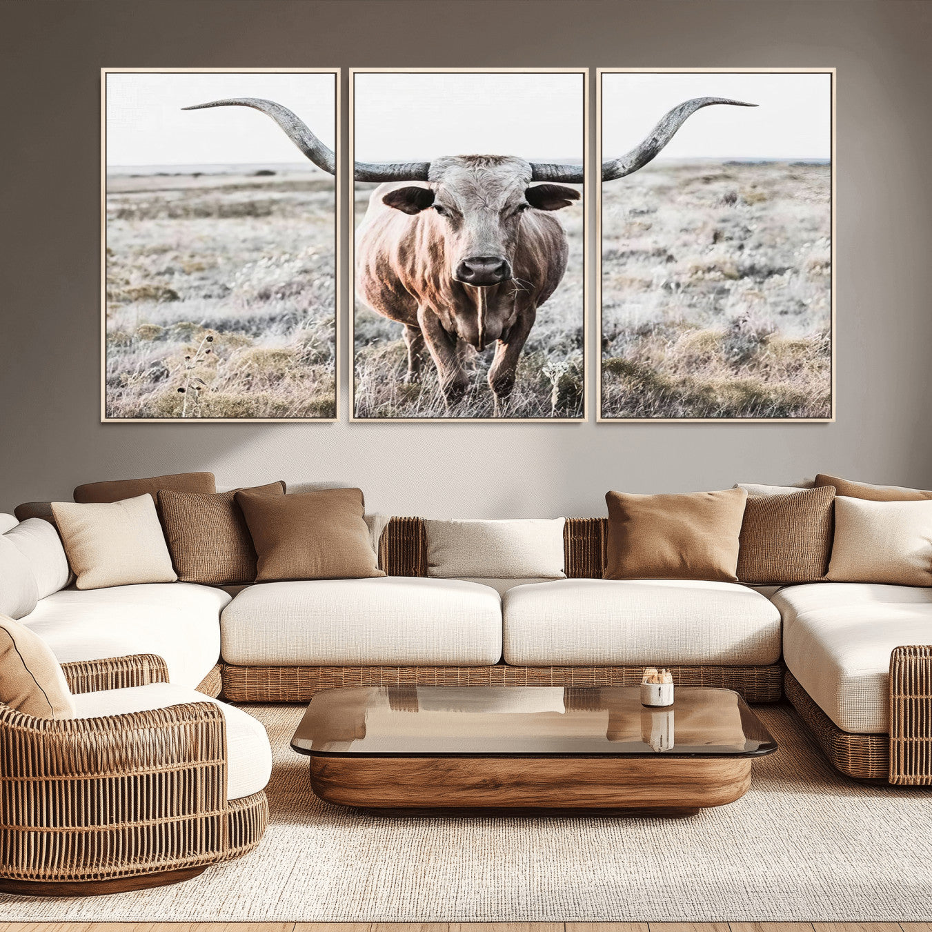 26121-MGV-CV-36X24-Rustic Texas Longhorn Wall Art Canvas Print | Western Farmhouse Decor for Living Room or Office,