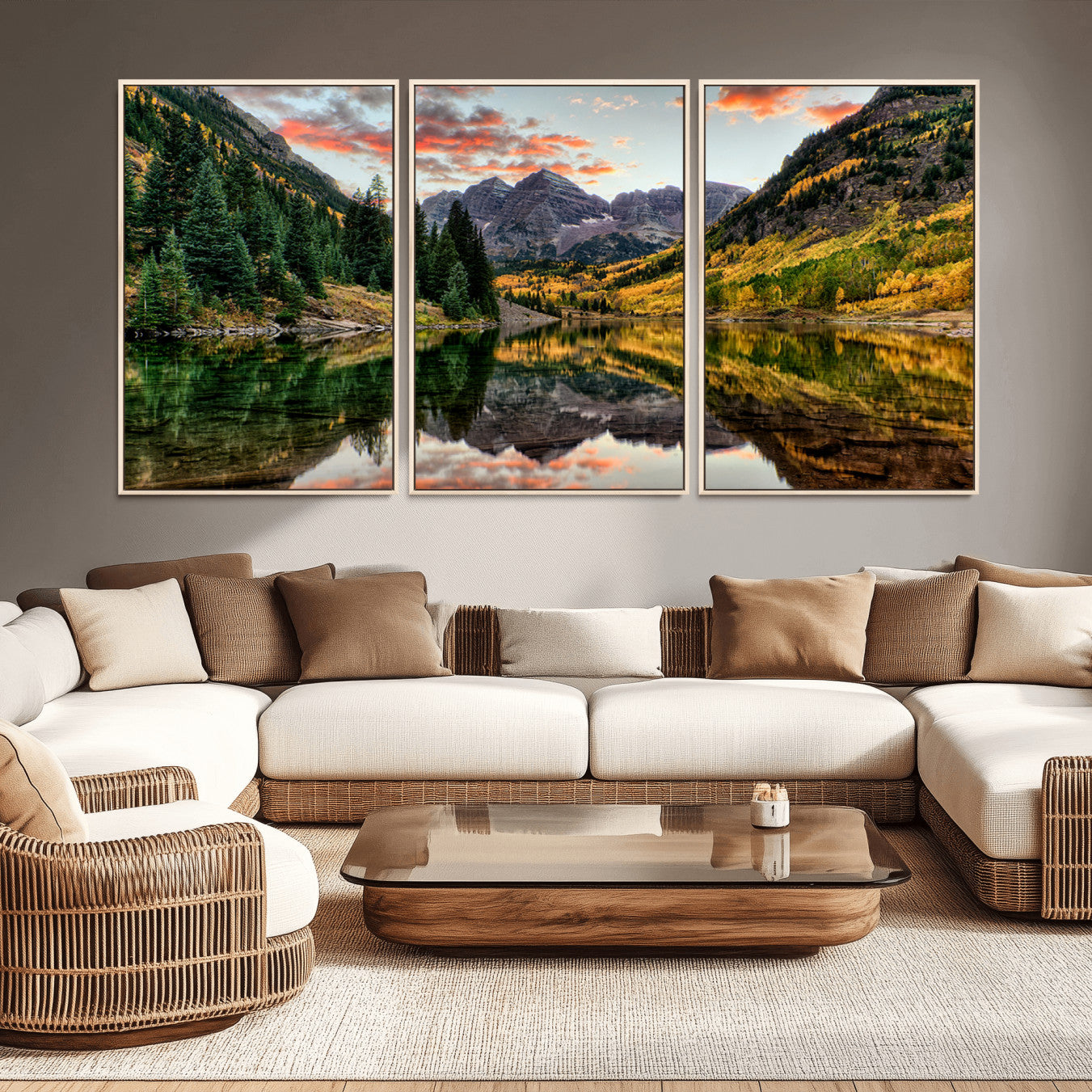 14376-MGV-CV-36X24-Maroon Bells Wall Art - Scenic Canvas Print of Maroon Bells in Autumn for Elegant Home or Office