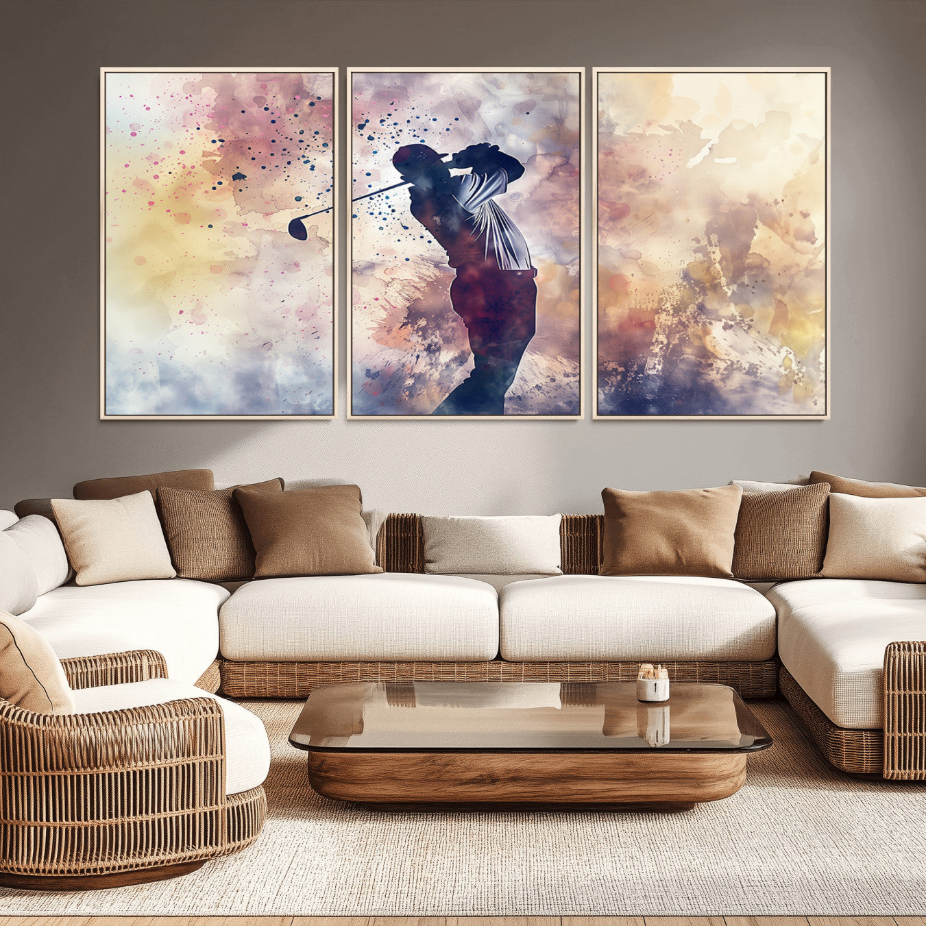 -Abstract Watercolor Golf Player Wall Art Canvas Print