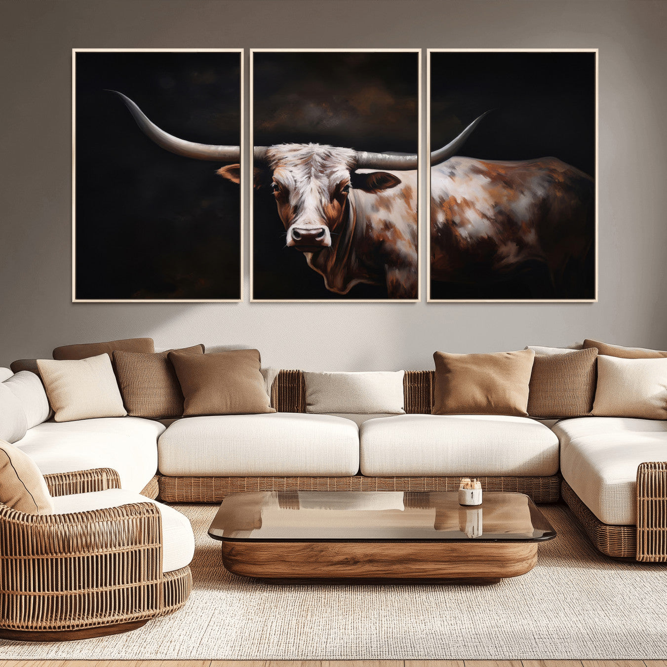 -Texas Longhorn Wall Art Canvas Print | Western Ranch Decor | Bold Rustic Cattle Artwork | Ready to