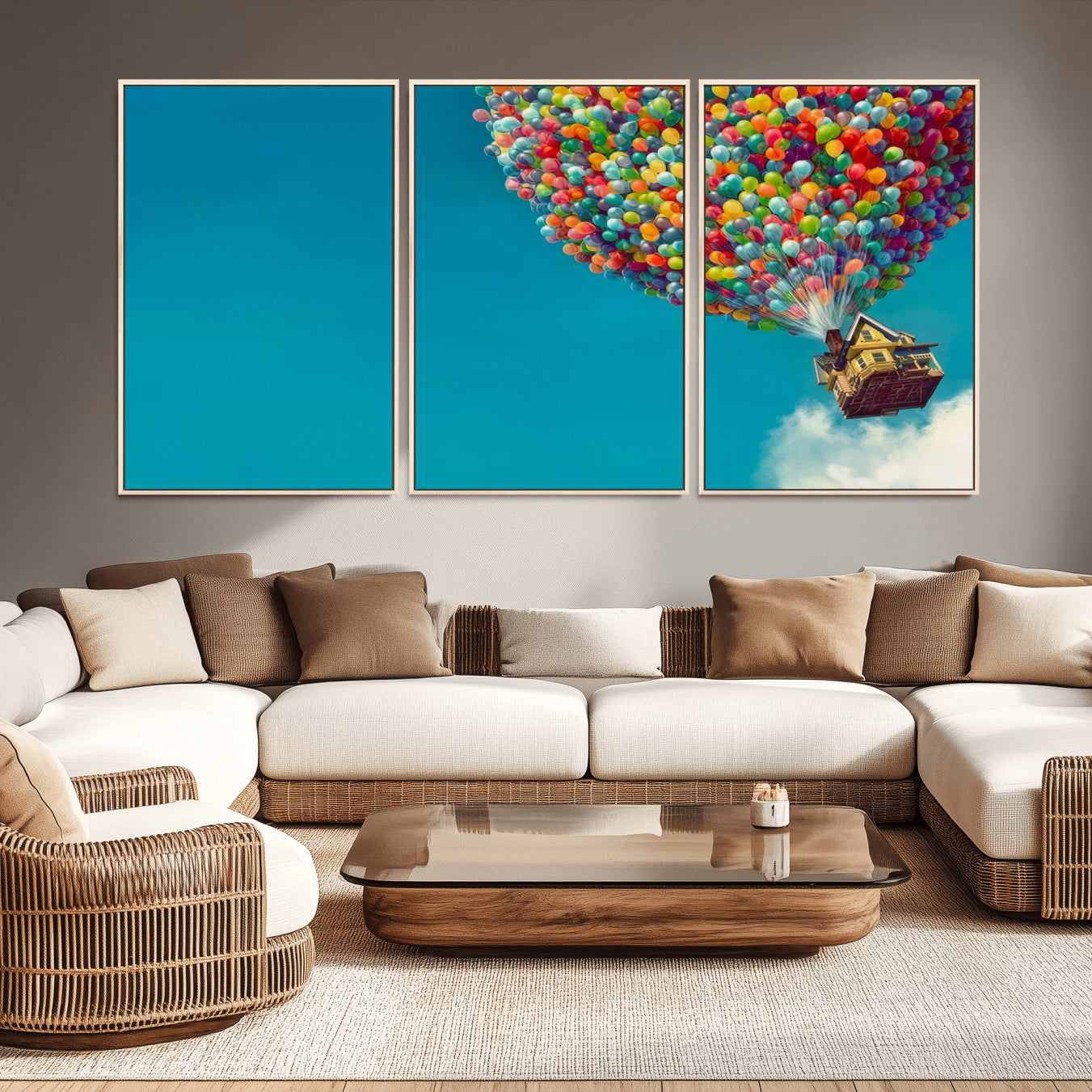 -Carl Fredricksen, Up Movie Wall Art, Colorful Balloon House Art | Whimsical Wall Decor for Living