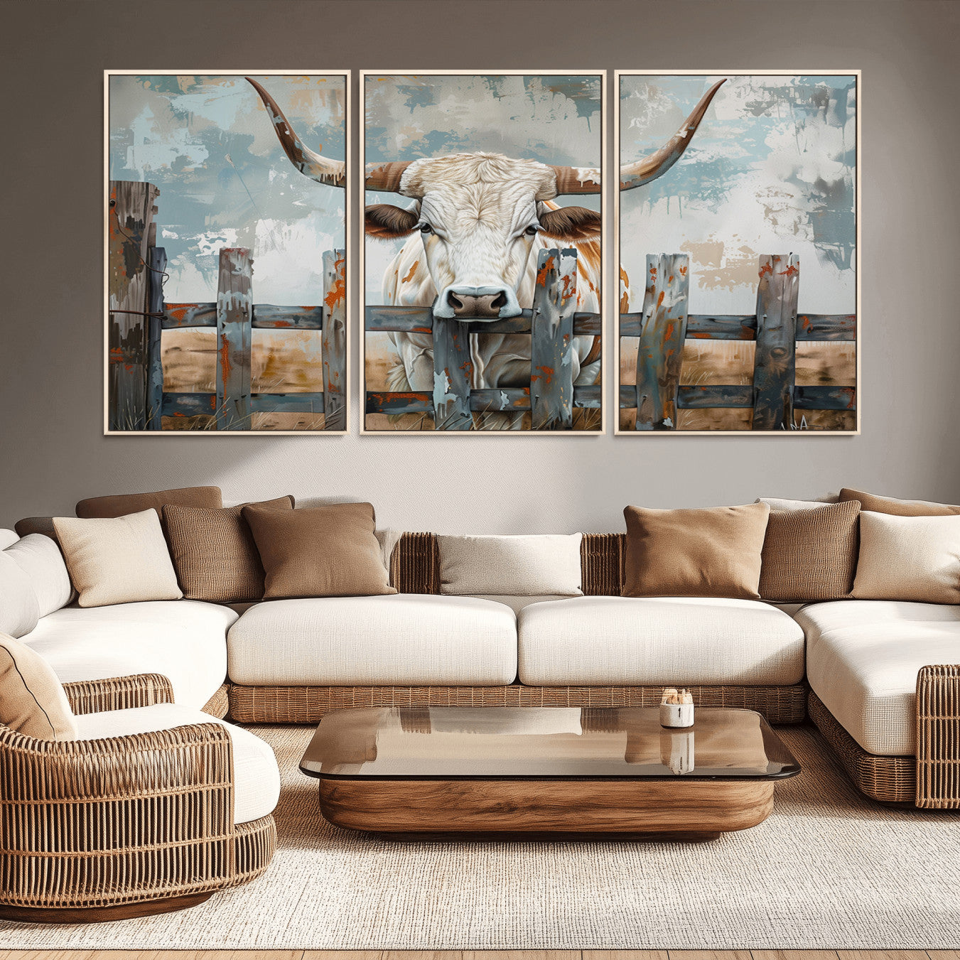 -Vintage Cow Wall Art Canvas Print for Farmhouse Wall Decor Theme, Cattle Wall Art Print