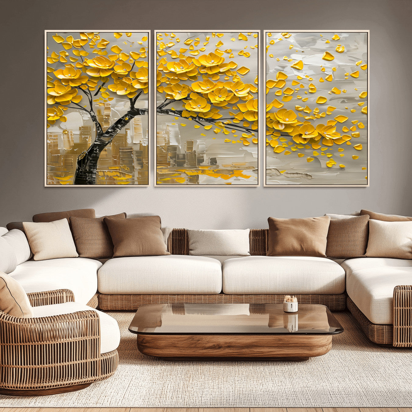 99675-MGV-CV-36X24-Yellow Blossom Tree Canvas Wall Art - Floral Abstract Modern Contemporary Artwork for Living Room or
