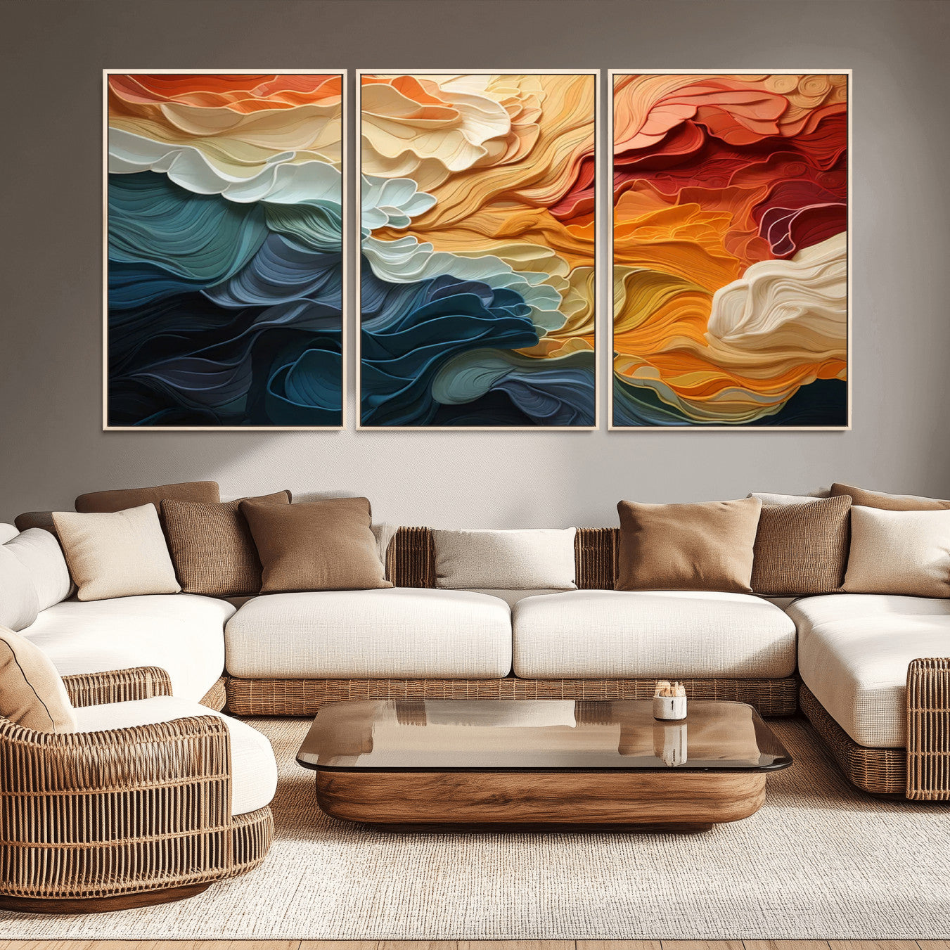 31634-MGV-CV-36X24-Blue Orange Abstract Wave Wall Art Canvas Print, Framed Blue Orange Wave Wall Art