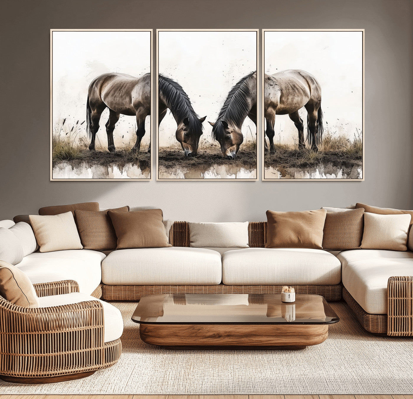 71729-MGV-CV-36X24-Chines Ink Style Horses Wall Art Canvas Print
