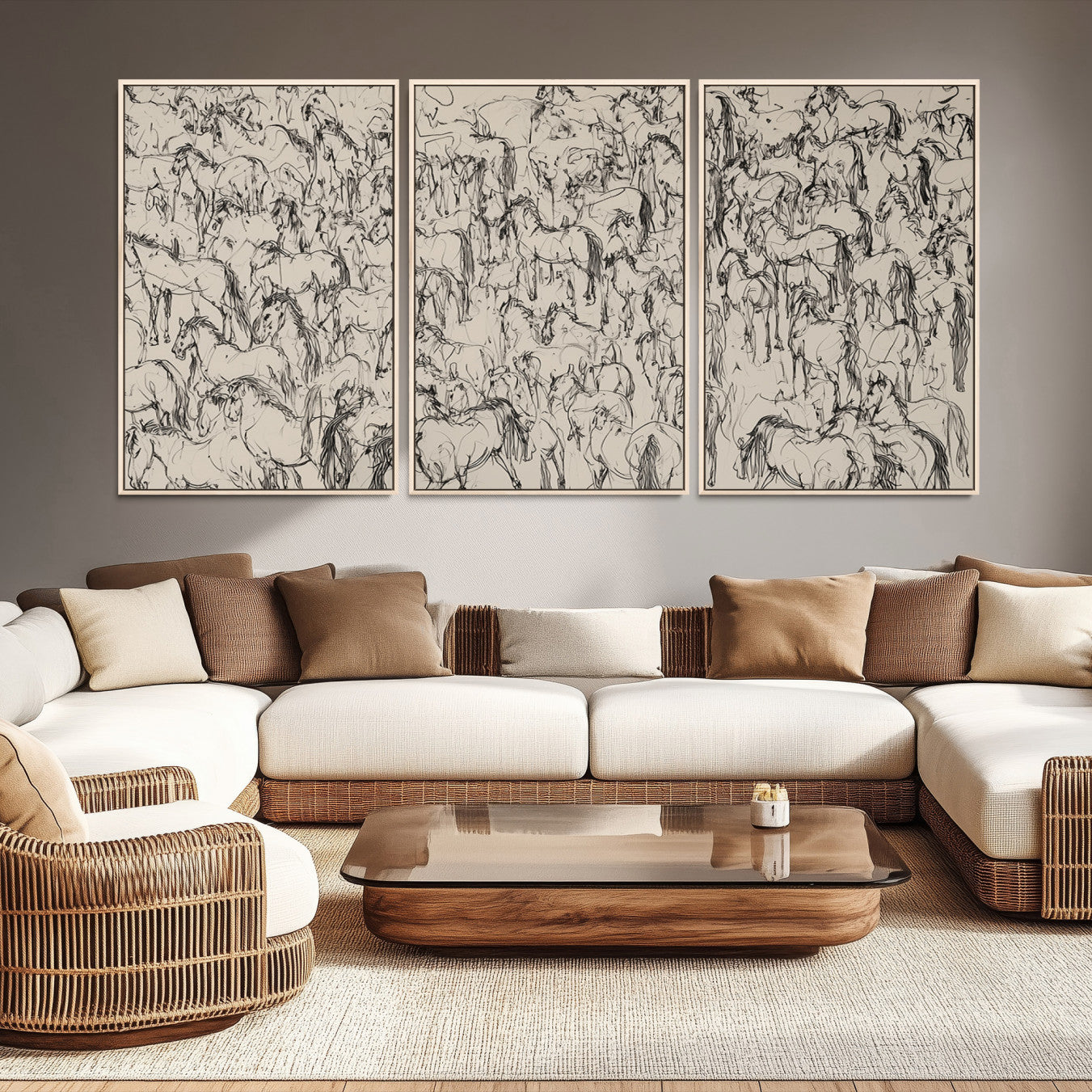 -Abstract Horse Sketch Wall Art | Ready to Hang and Framed | Farmhouse Wall Decor for Living Room or
