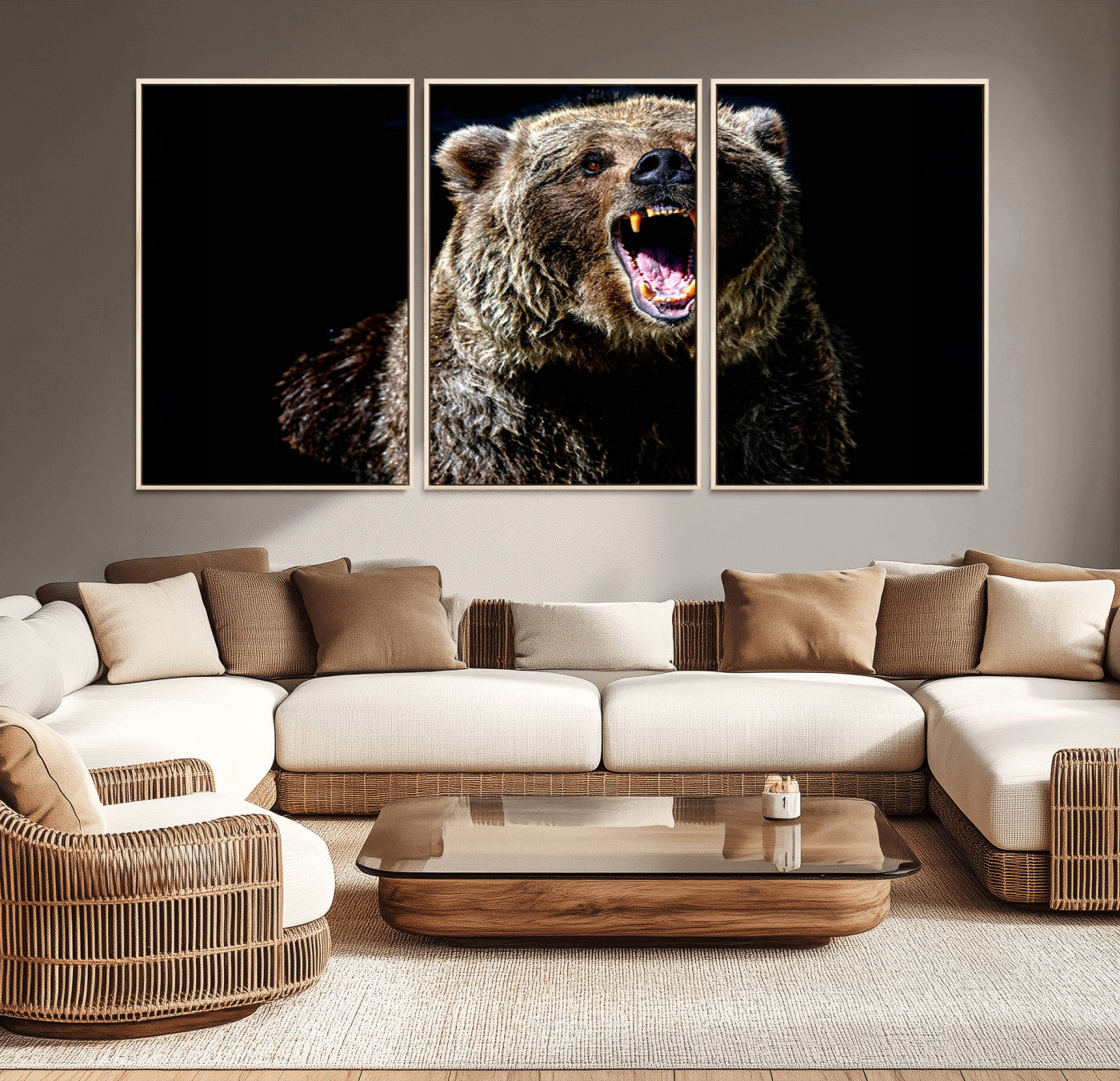 -Grizzly Bear Canvas Print | Wildlife Wall Art for Cabin Decor | Ready to Hang Framed
